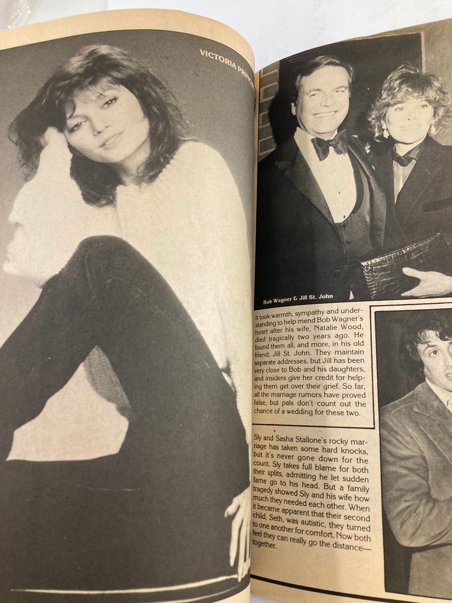 Vintage Modern Screen Yearbook No. 23 1983 featuring a portrait of actress Victoria Principal alongside a black and white image of Bob Wagner and Jill St. John, highlighting the glamour of 1980s television stars.