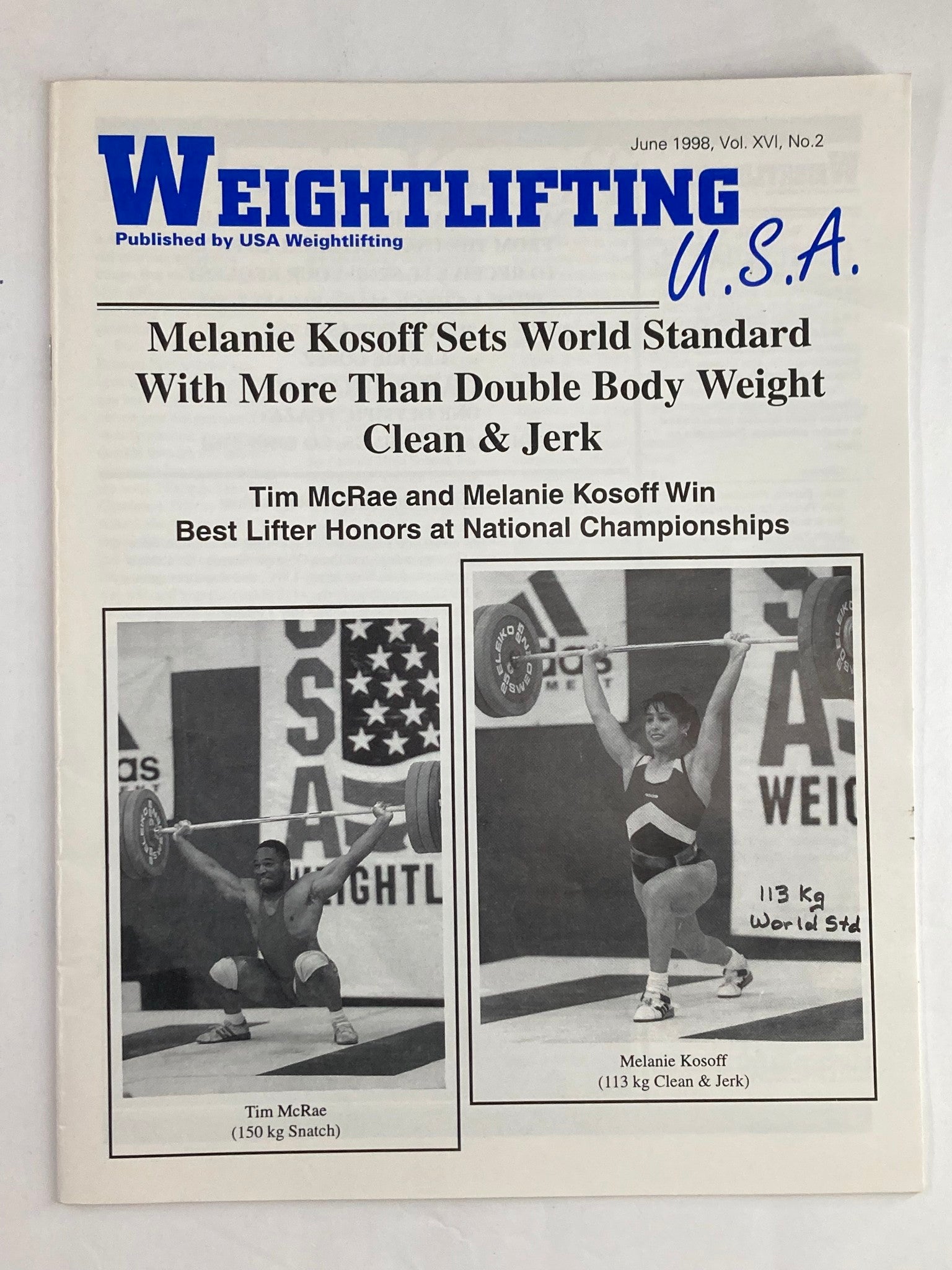 Weightlifting USA Magazine Vol 16 #2 June 1998 Tim McRae and Melanie Kosoff