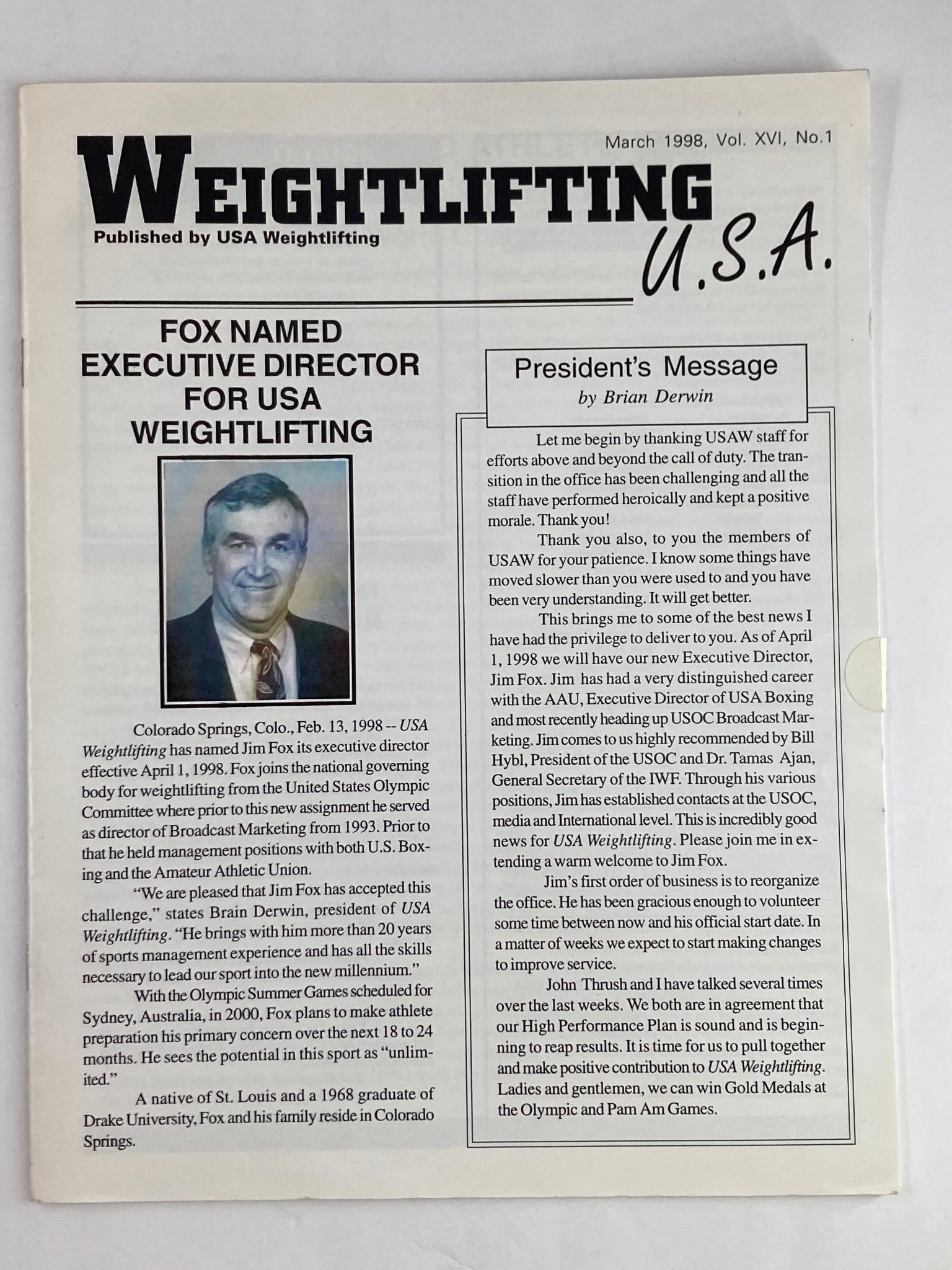 Weightlifting USA Magazine Vol 16 #1 March 1998 Jim Fox Executive Director