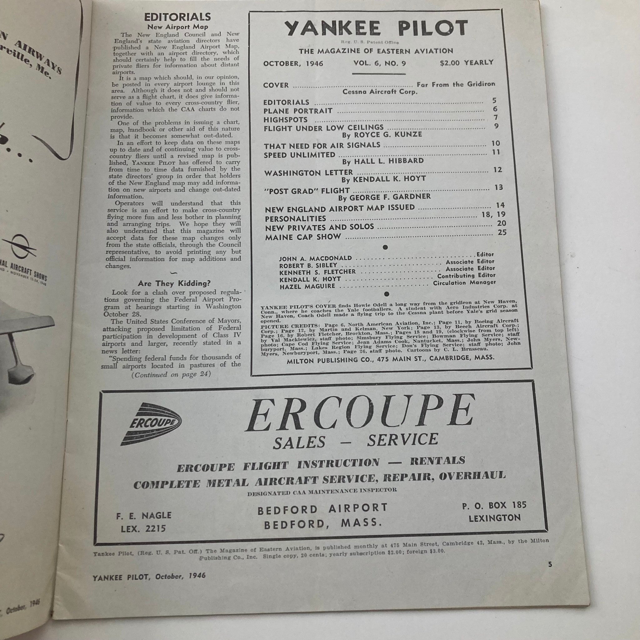 VTG Yankee Pilot Magazine October 1946 Vol 6 No. 9 Howle Odell No Label