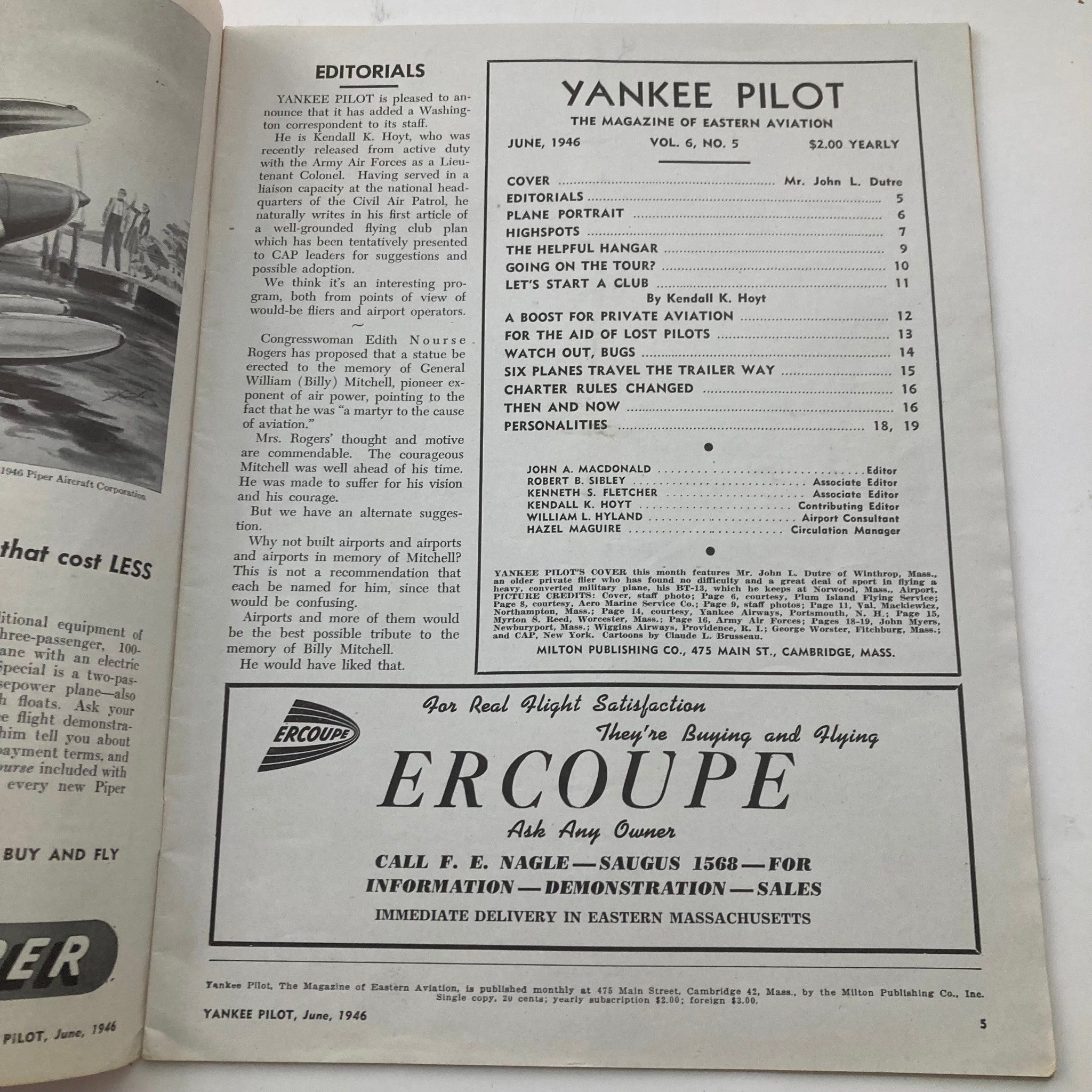 VTG Yankee Pilot Magazine June 1946 Vol 6 No. 5 Mr. John L. Dutre No Label