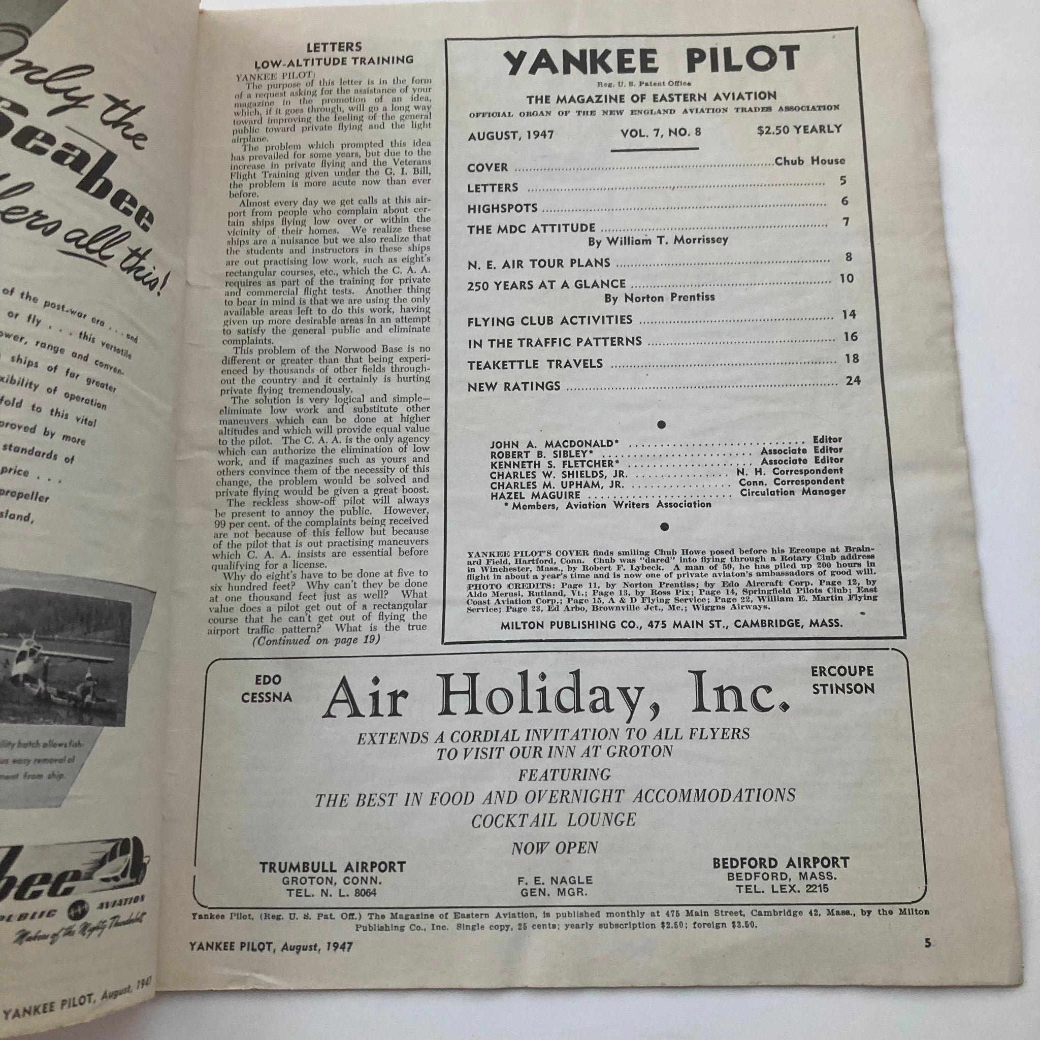 VTG Yankee Pilot Magazine August 1947 Vol 7 No. 8 Chub Howe Cover No Label