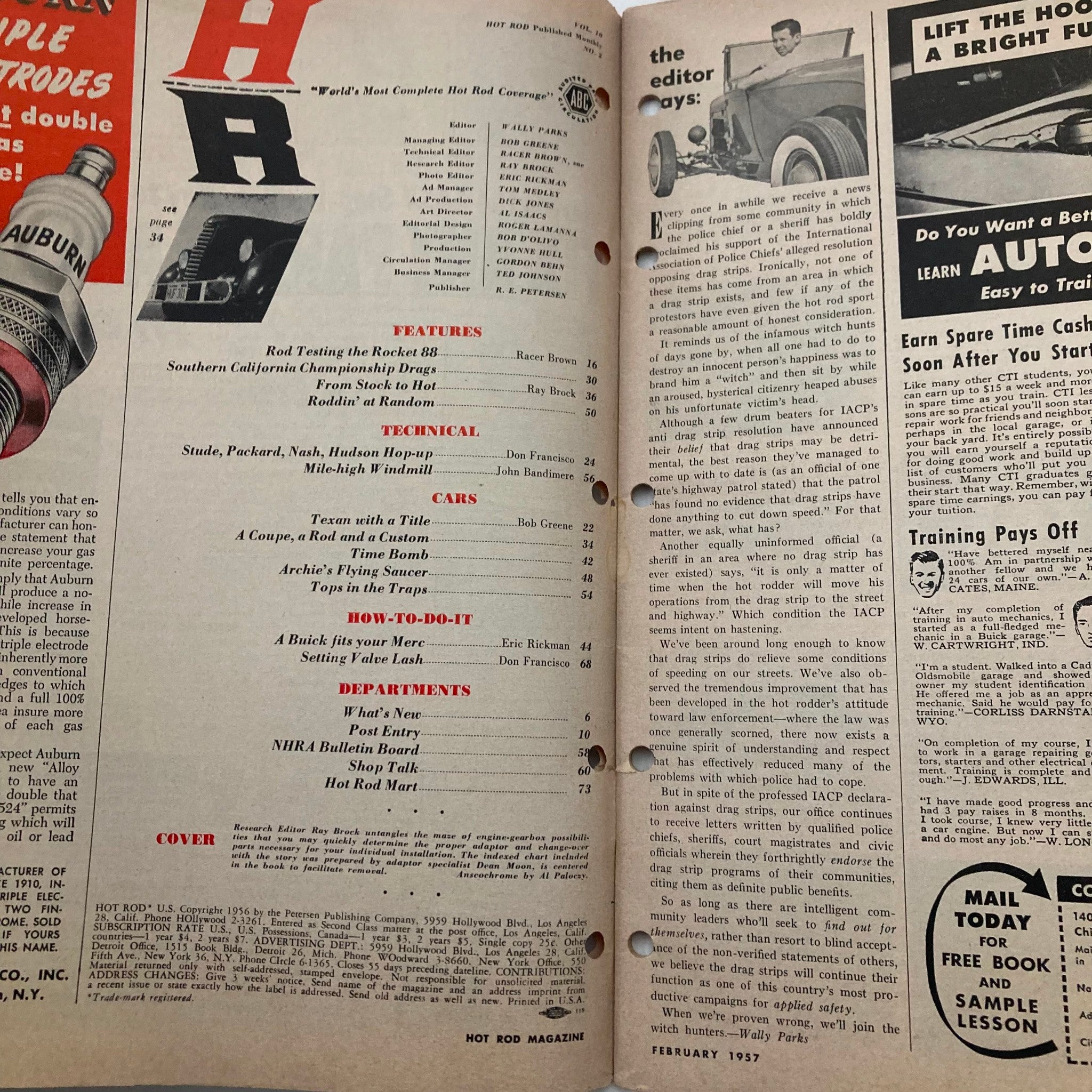 VTG Hot Rod Magazine February 1957 Engine Adoptors Power for Your Car No Label