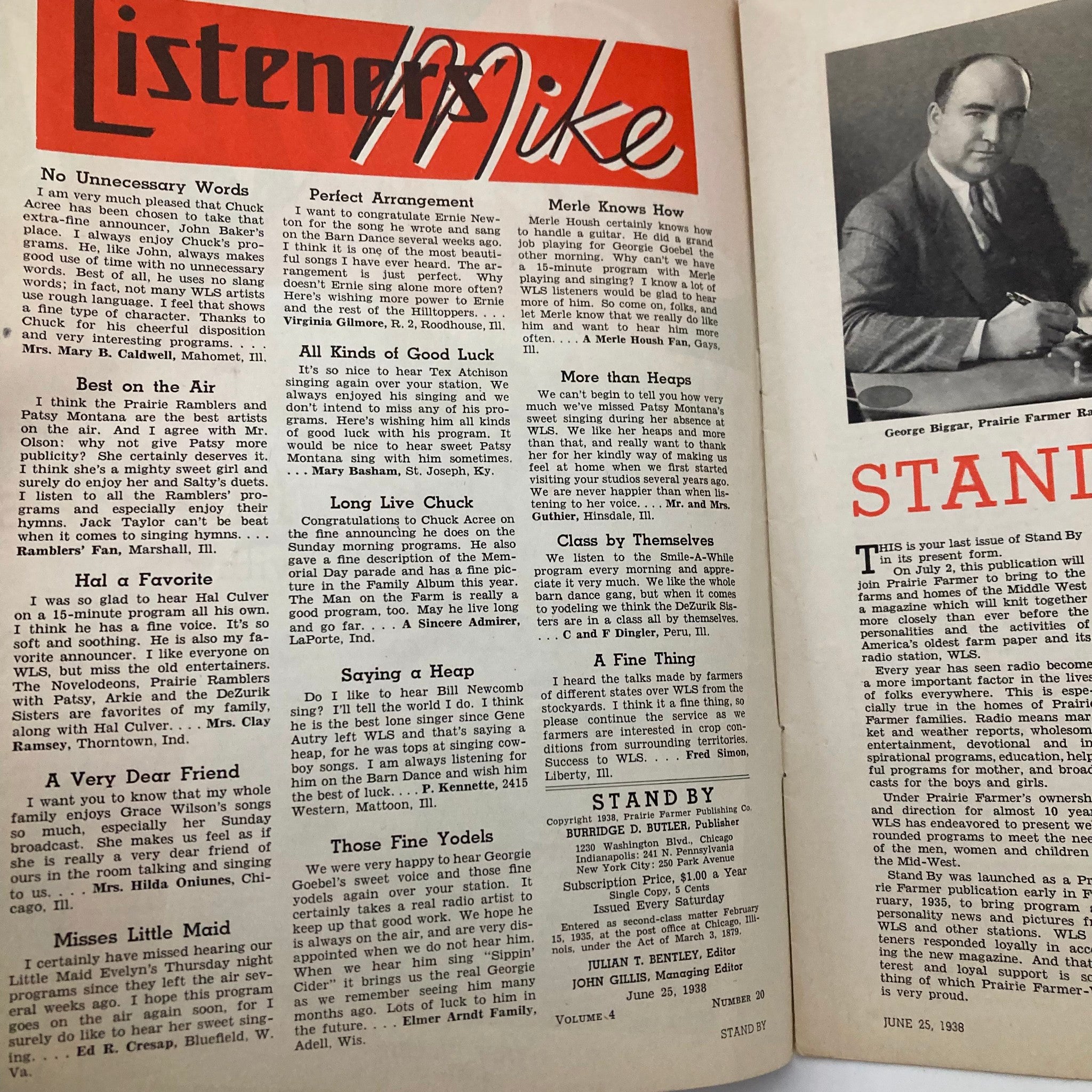 VTG Stand By Magazine June 25 1938 Vass Family and Last Issue of Stand By