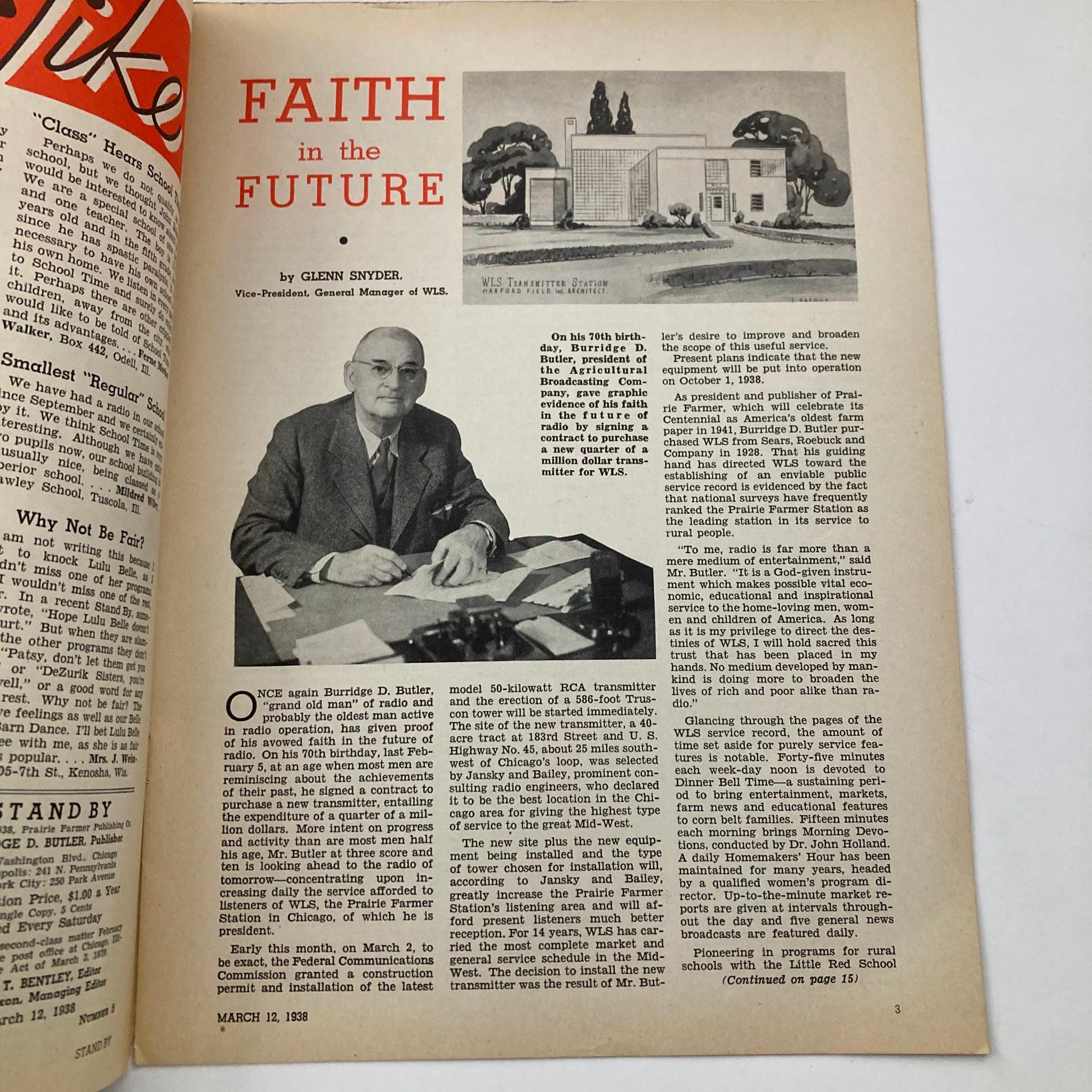 VTG Stand By Magazine March 12 1938 Burr Whyland and Faith in the Future