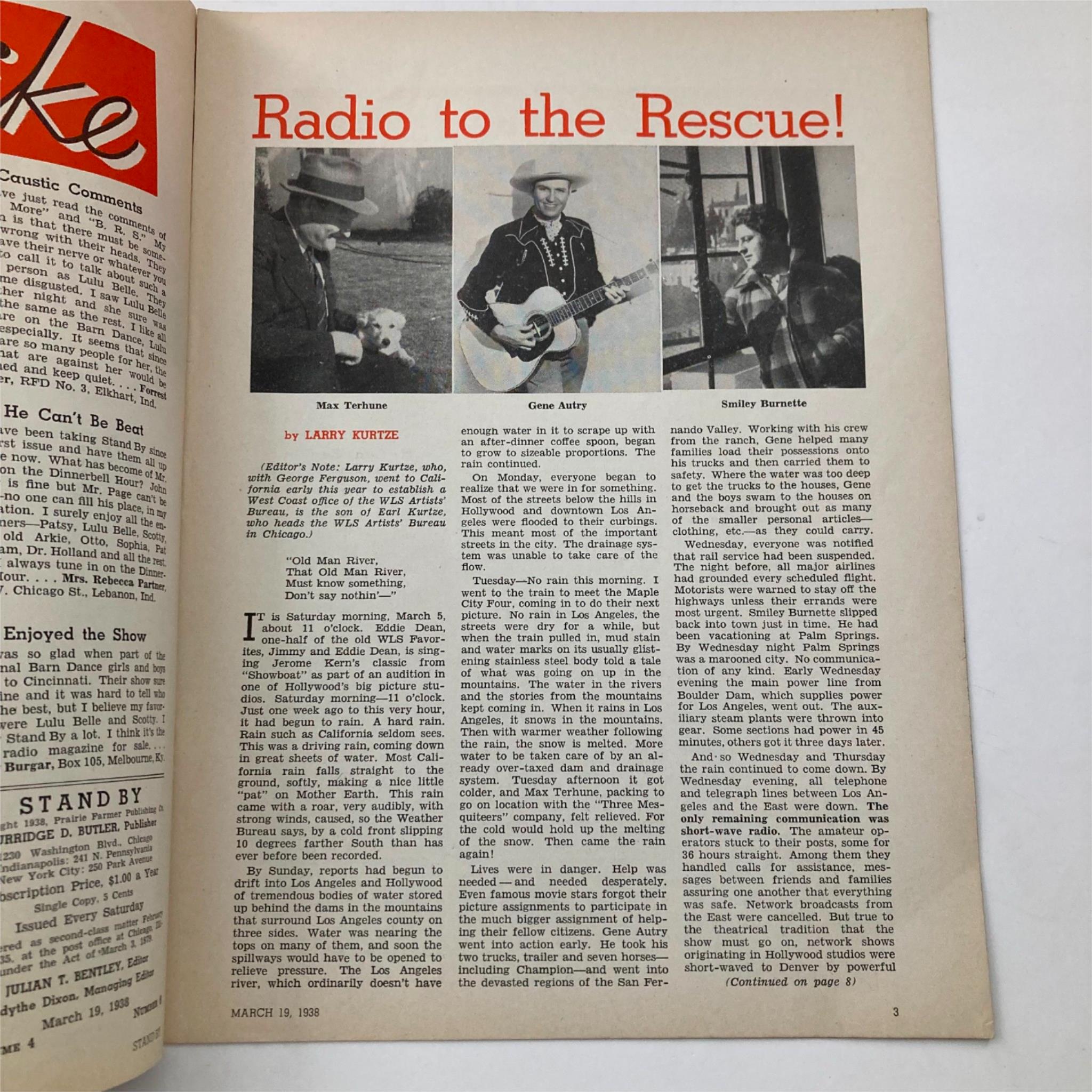 VTG Stand By Magazine March 19 1938 Jim Ameche and Radio to the Rescue