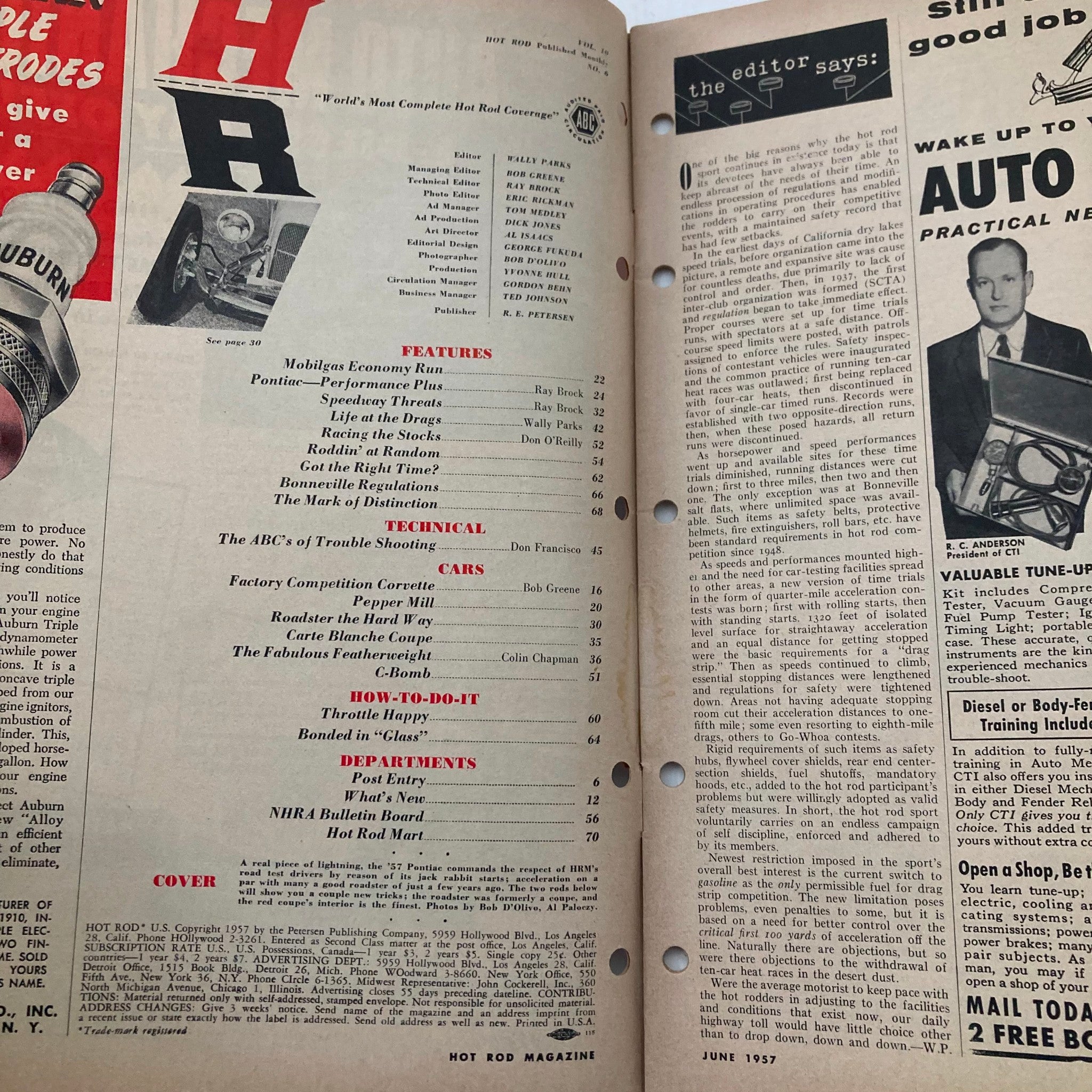 VTG Hot Rod Magazine June 1957 Factory Competition Corvette