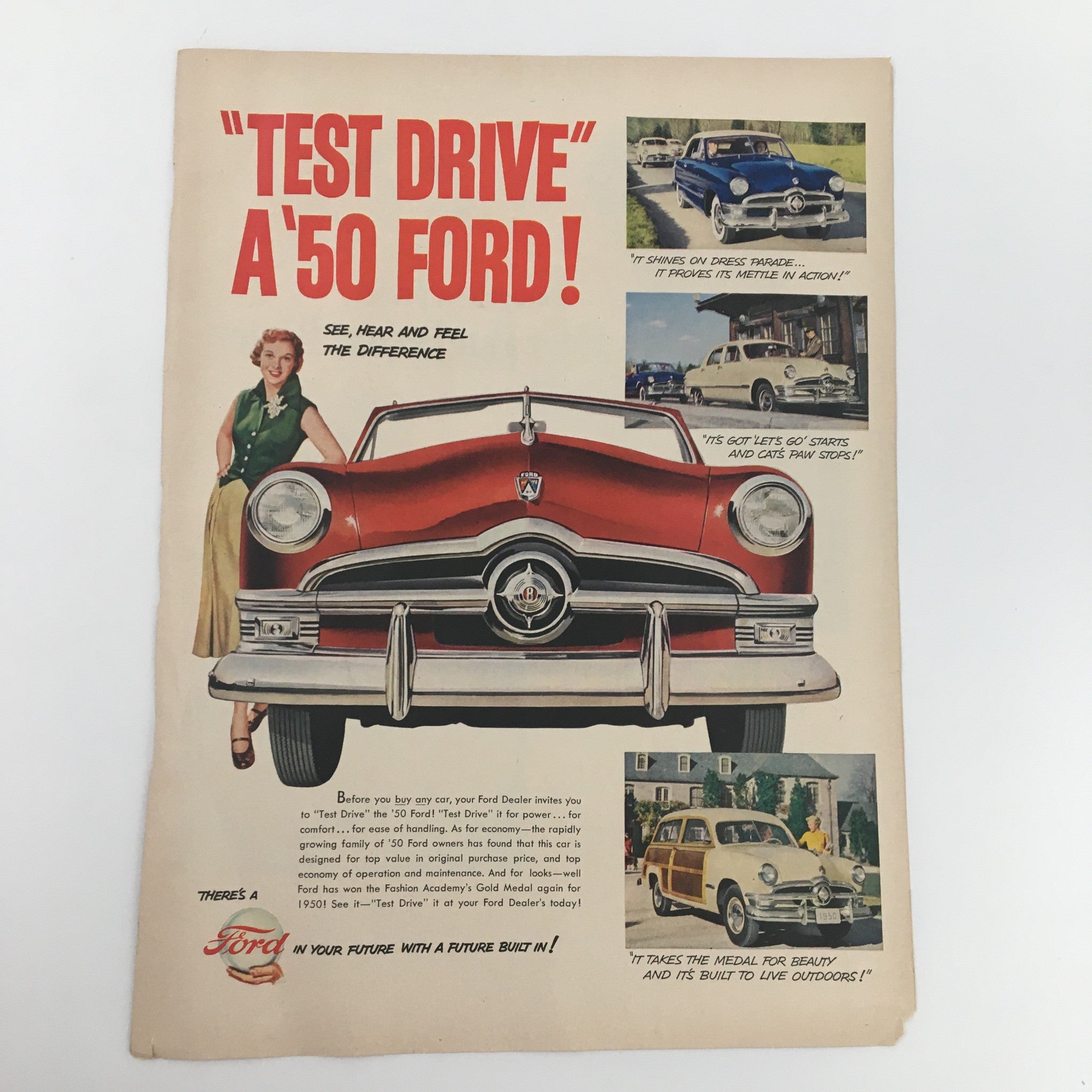 1950 Ford ‘50 Custom Deluxe Fordor Sedan Convertible Print Ad