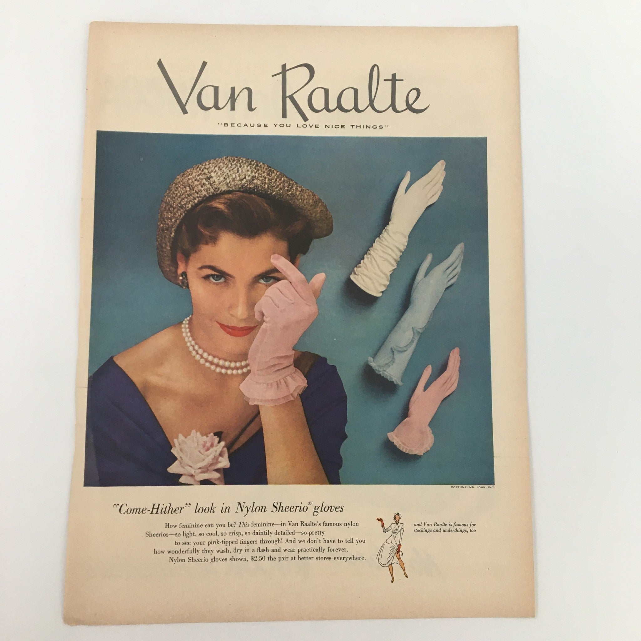 1950 Van Raalte Come-Hither Nylon Sheerio Gloves Print Ad