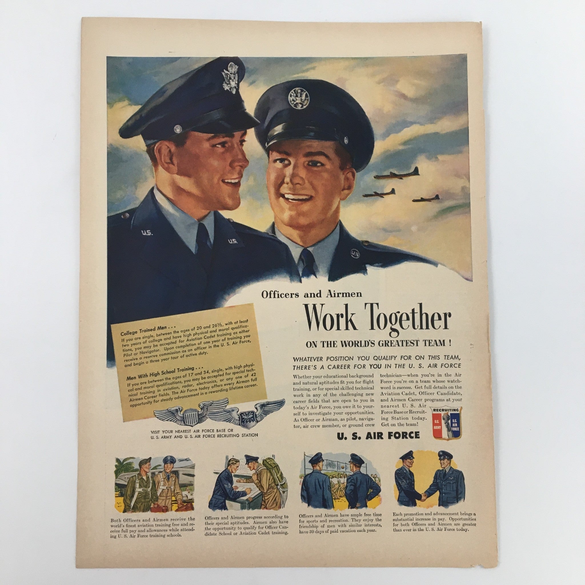 1950 U.S. Army and U.S. Air Force Officers Airmen Recruiting Print Ad