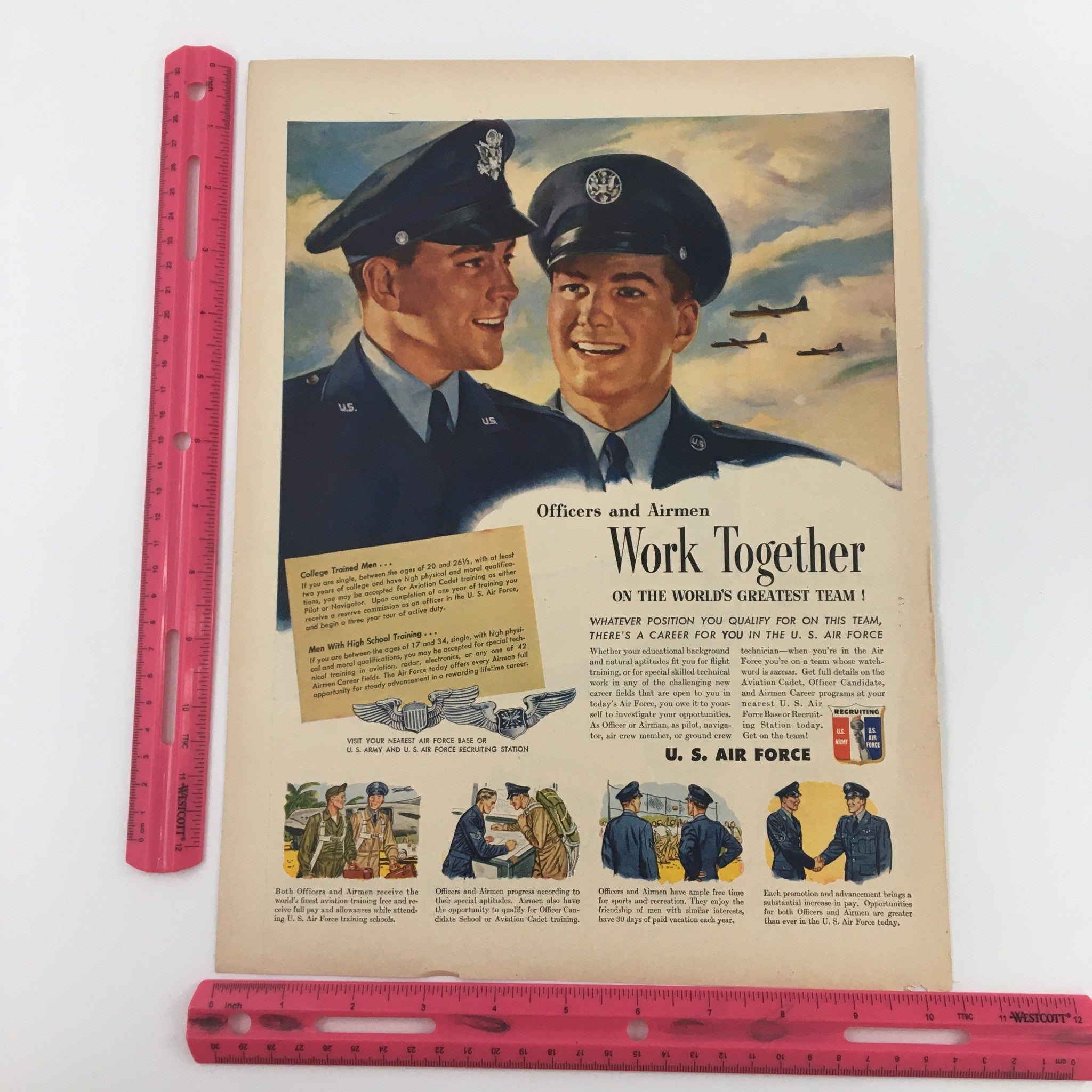 1950 U.S. Army and U.S. Air Force Officers Airmen Recruiting Print Ad