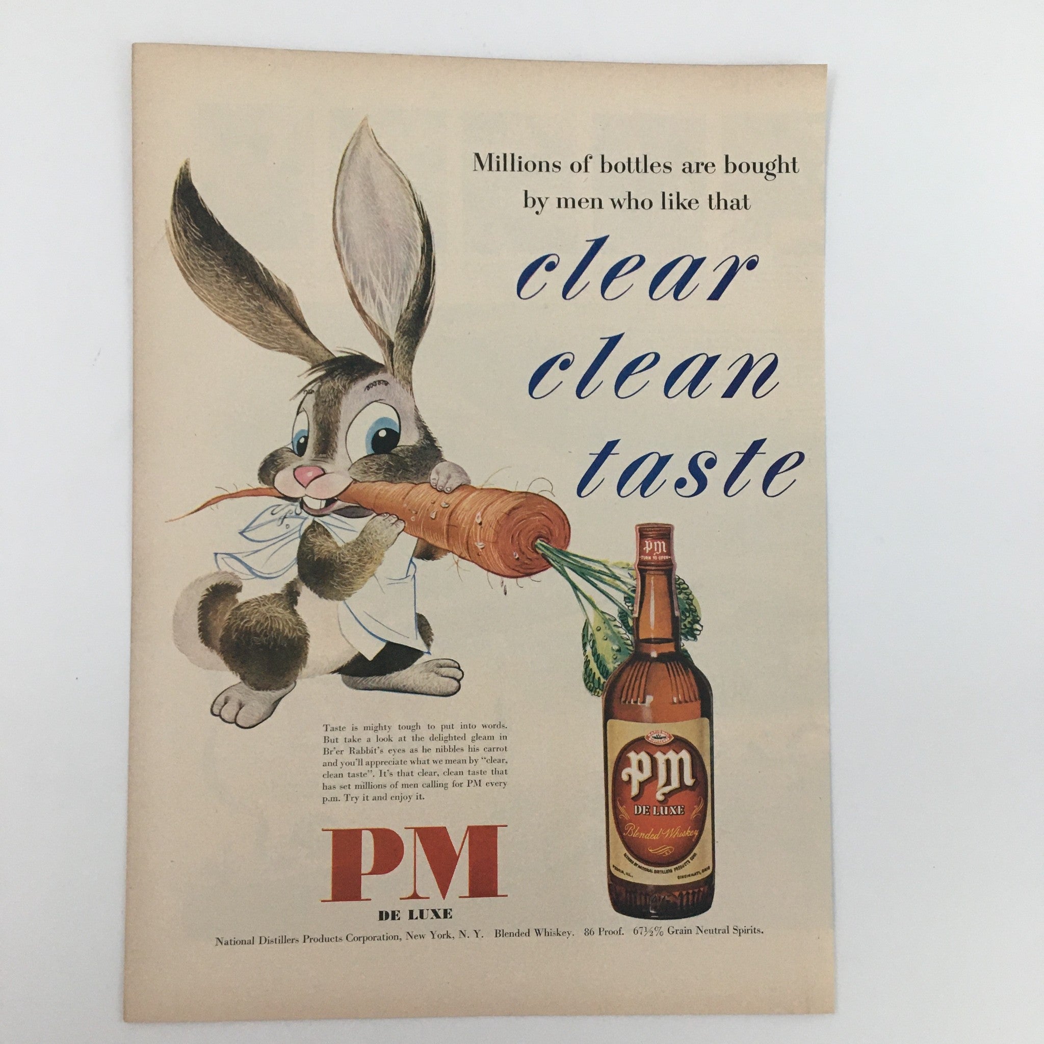 1950 PM De Luxe Blended Whiskey 86 Proof Vintage Print Ad