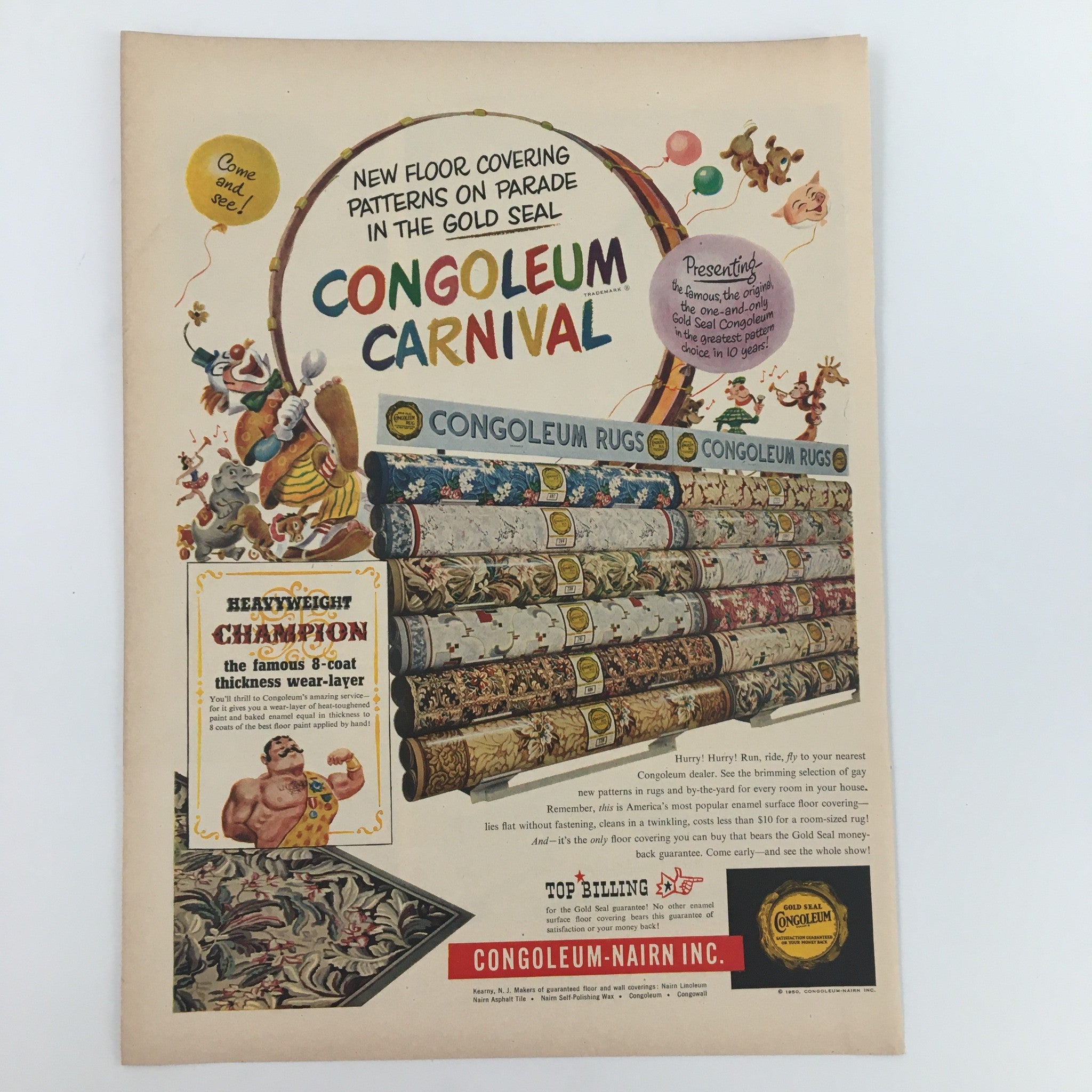 1950 Congoleum Carnival Gold Seal Rugs Covering Patterns Print Ad