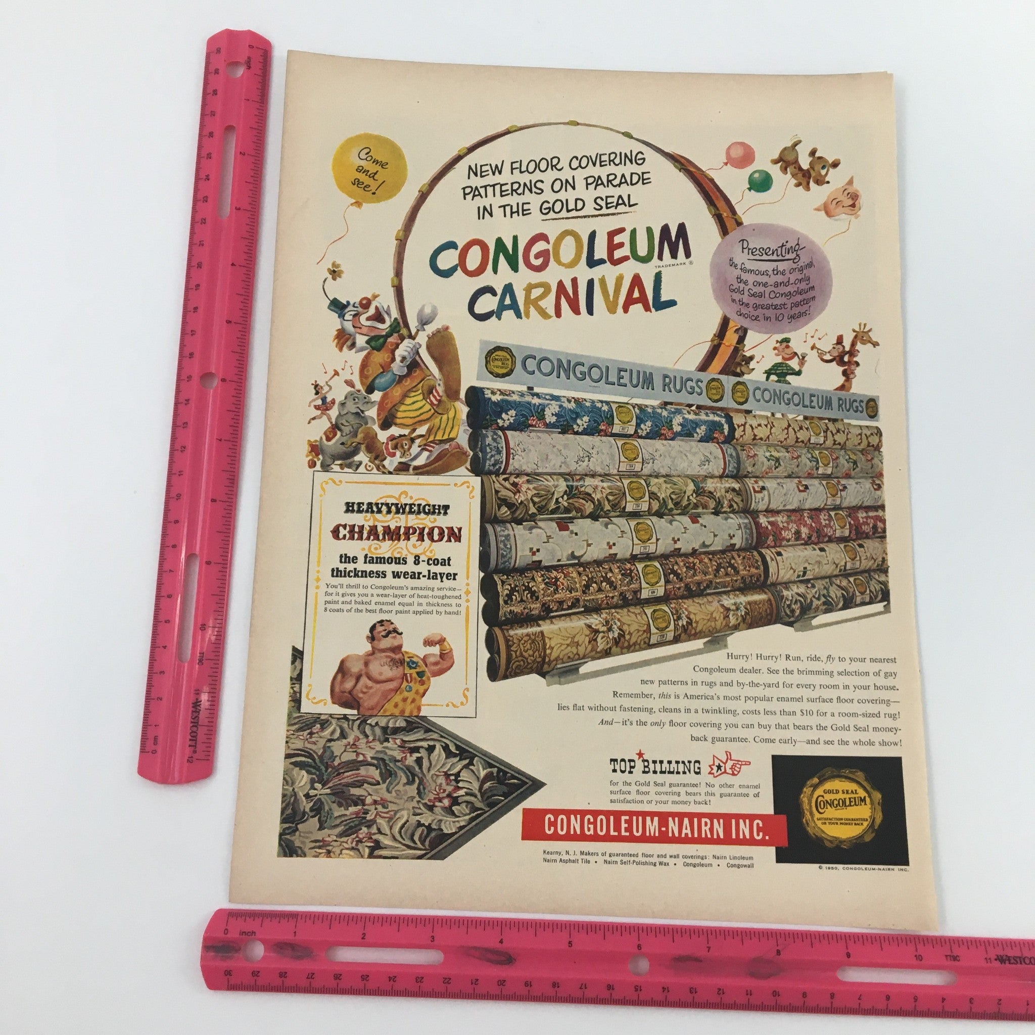 1950 Congoleum Carnival Gold Seal Rugs Covering Patterns Print Ad