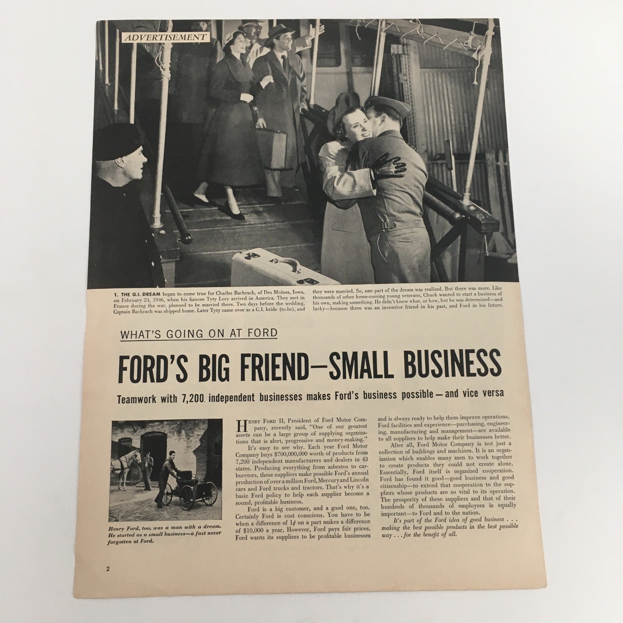 1950 Ford Motor Company Henry Ford II Big Friend Small Business Vintage Print Ad