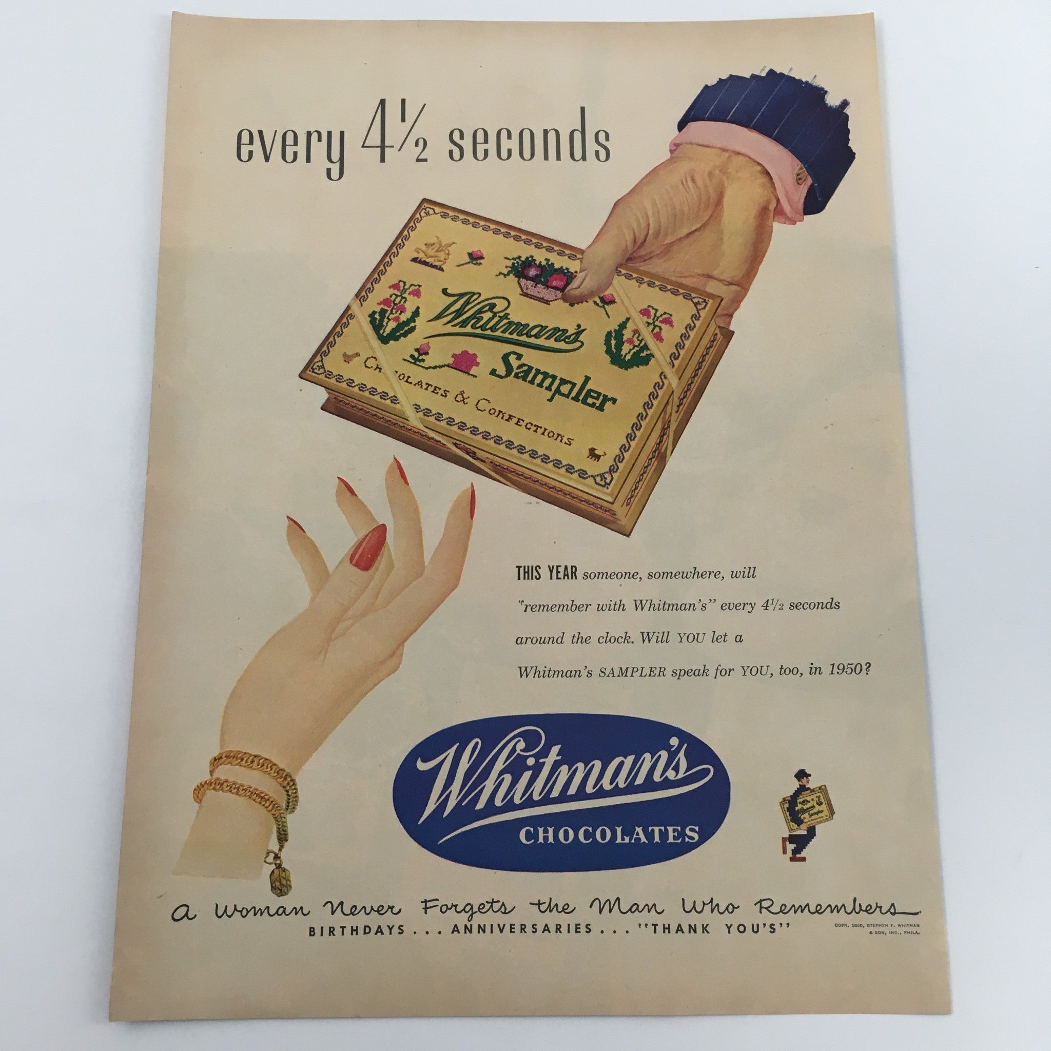 1950 Whitman's Chocolate and Confections Vintage Print Ad