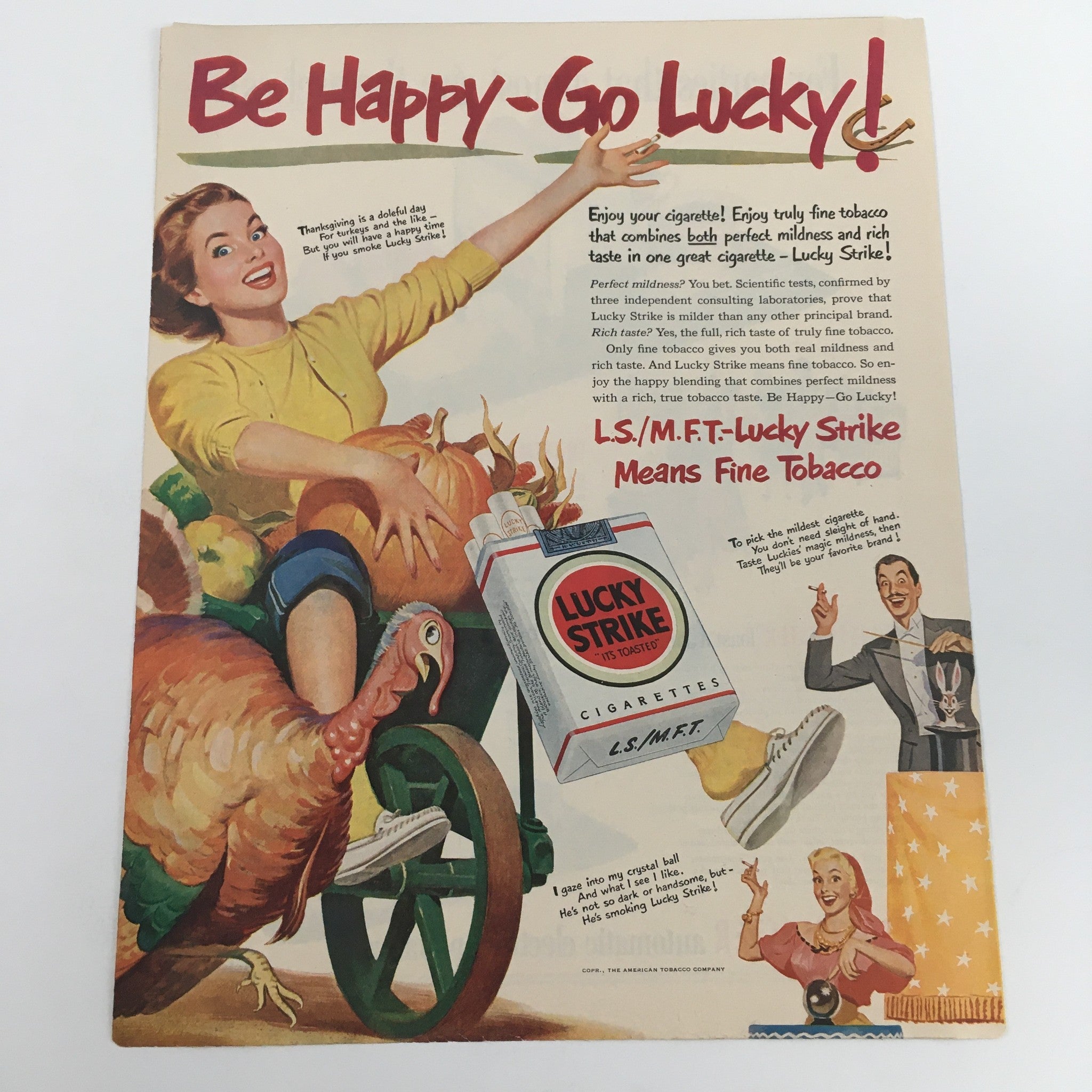 1950 Lucky Strike Cigarettes Means Fine Tobacco Vintage Print Ad