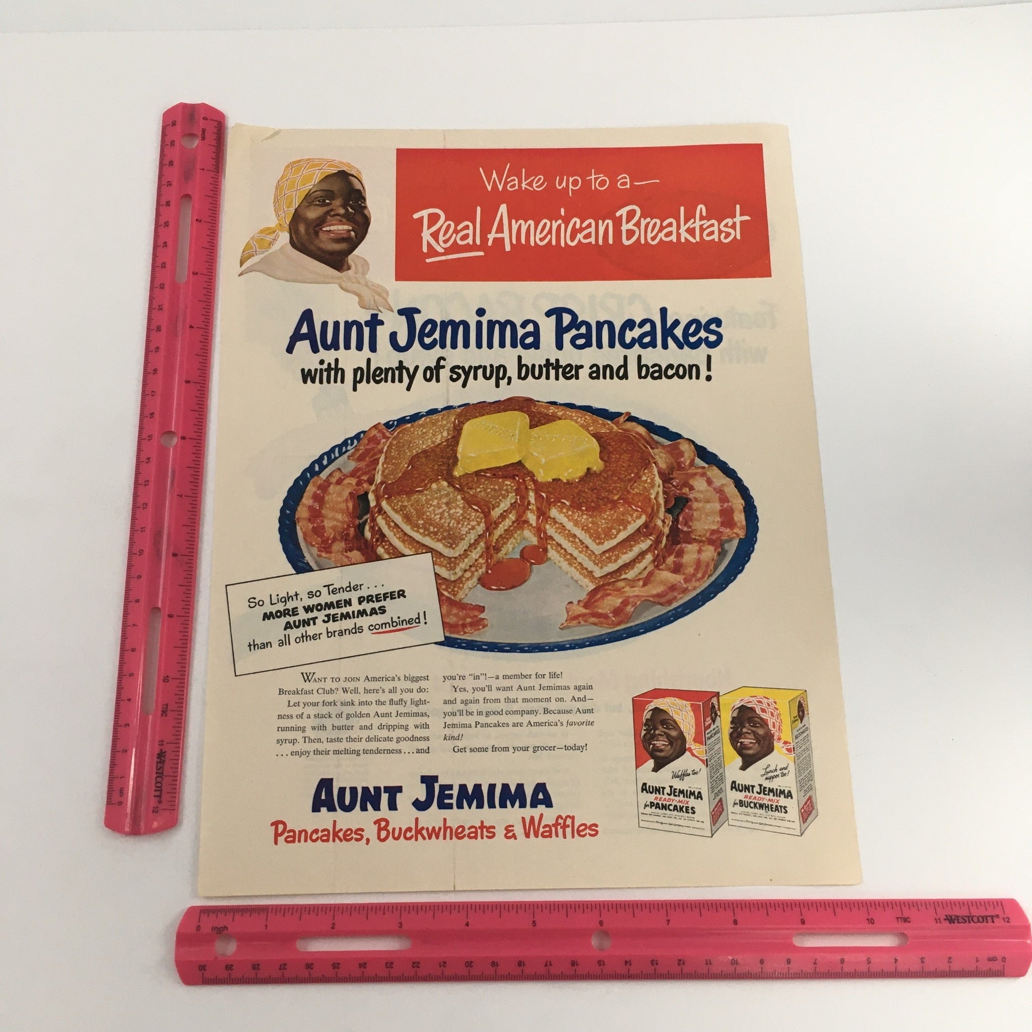 1950 Aunt Jemimas Brand Pancakes, Buckwheat & Waffles Breakfast Vintage Print Ad