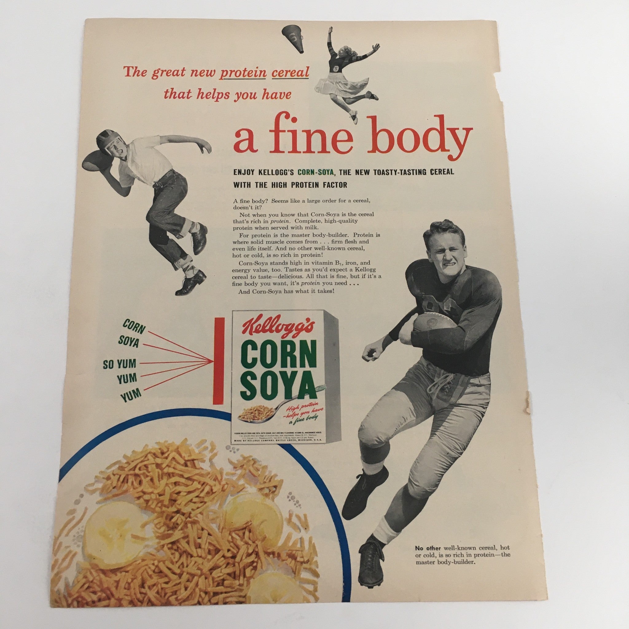 1950 Kellogg's Corn-Soya Toasty-Tasting Cereal Vintage Print Ad