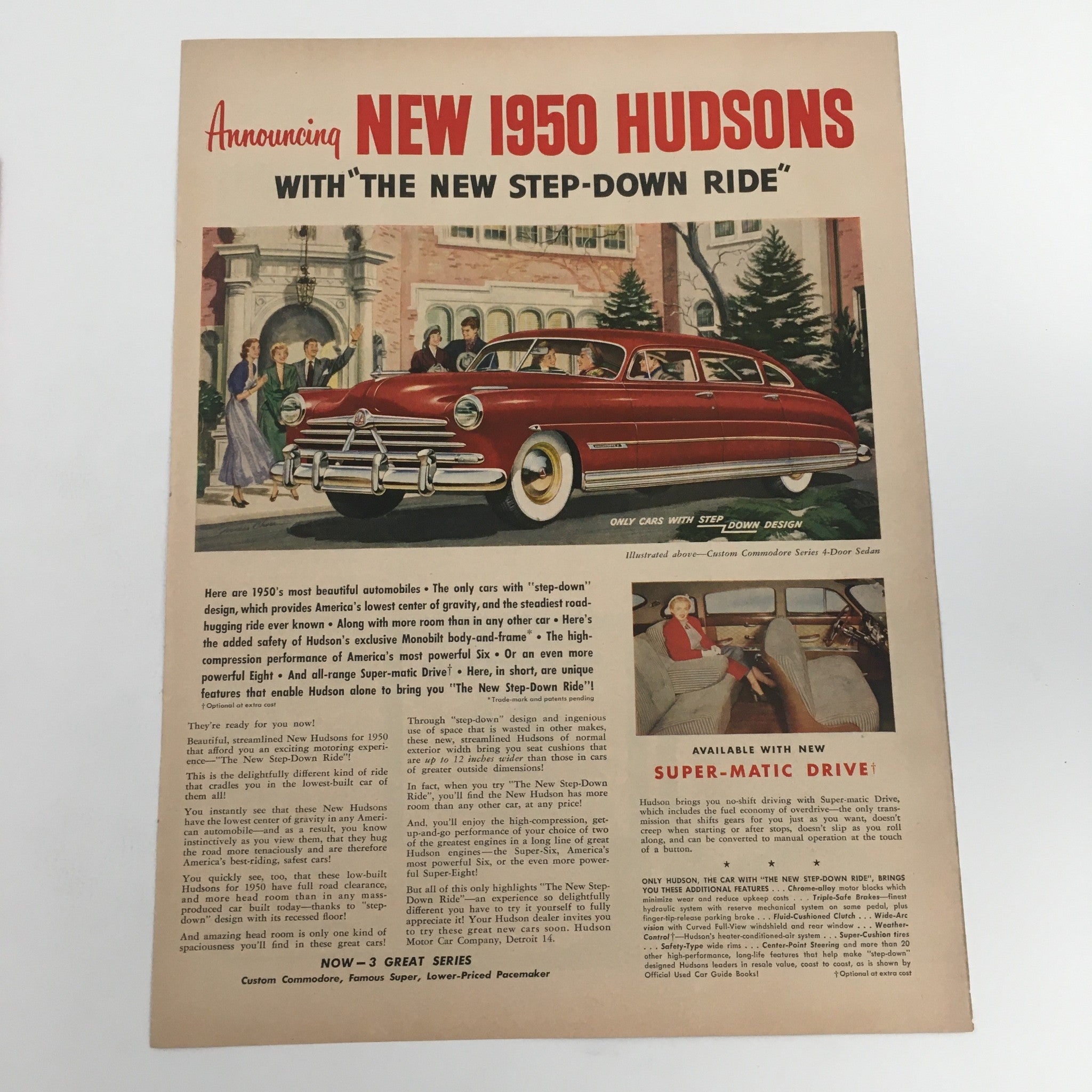 1950 Hudson Custom Commodore Series 4-Door Sedan Vintage Print Ad