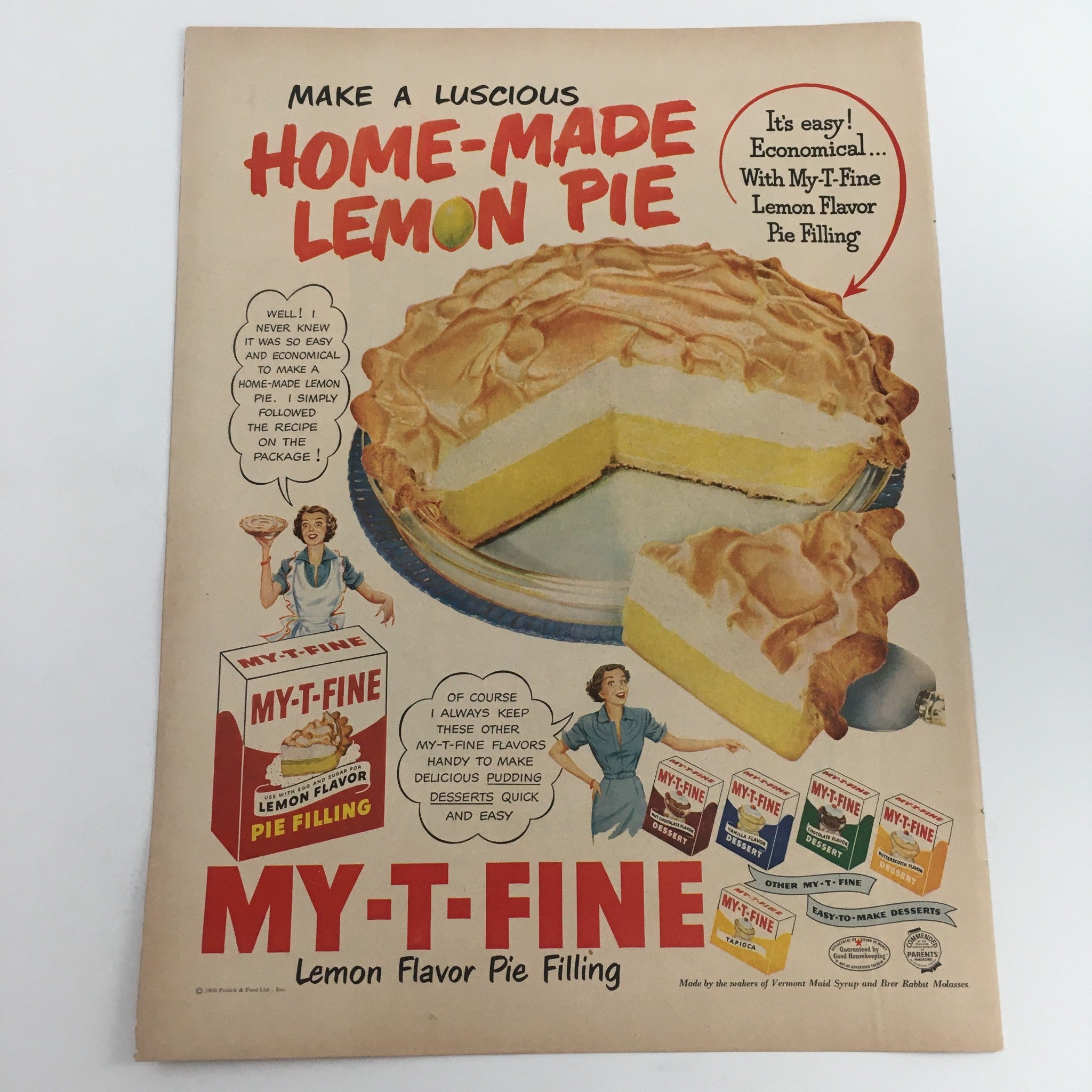 1950 My T-Fine Home-Made Lemon Flavor Pie Filling Vintage Print Ad