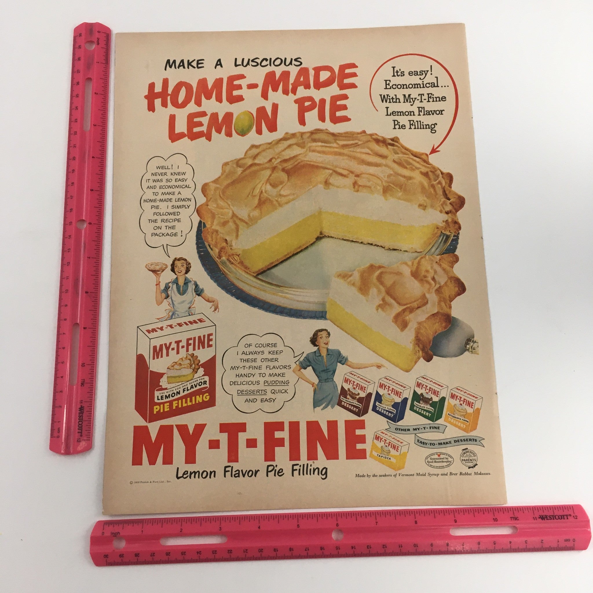 1950 My T-Fine Home-Made Lemon Flavor Pie Filling Vintage Print Ad