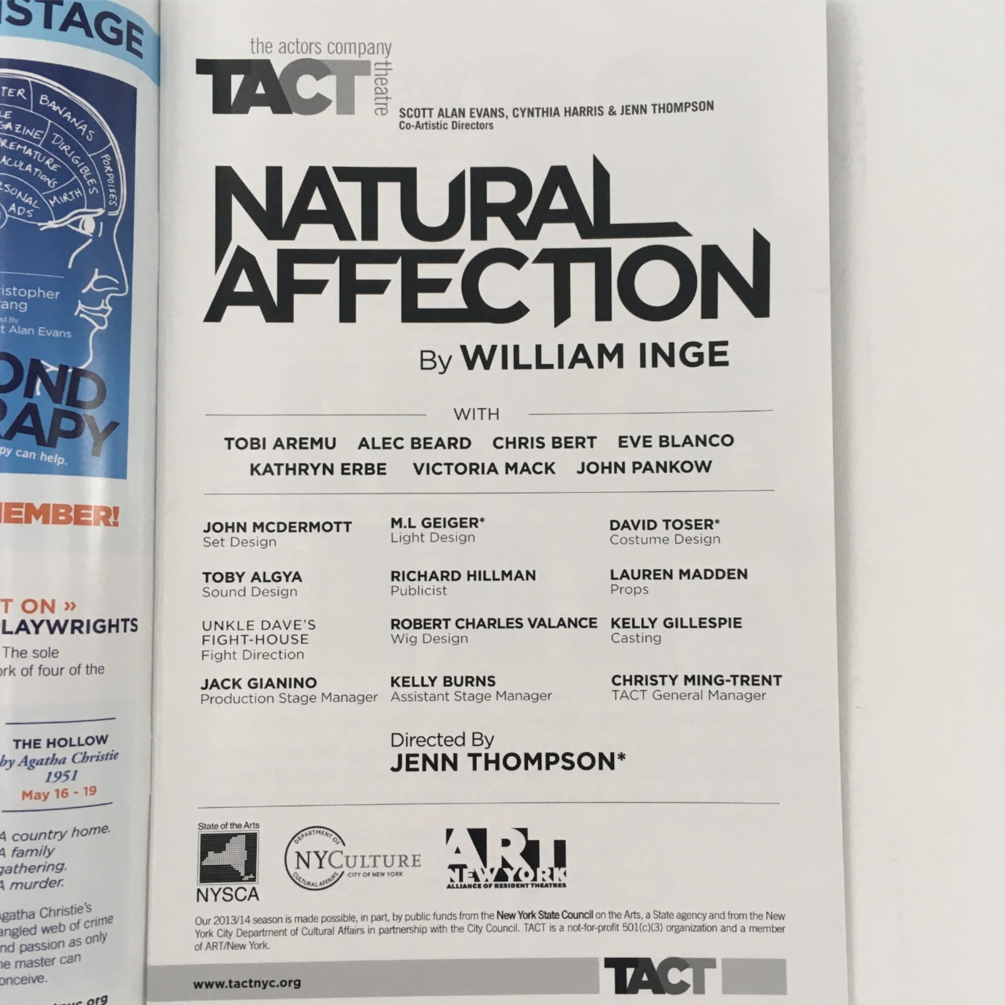 2013/14 Natural Affection by William Inge, Jenn Thompson at The Beckett Theatre