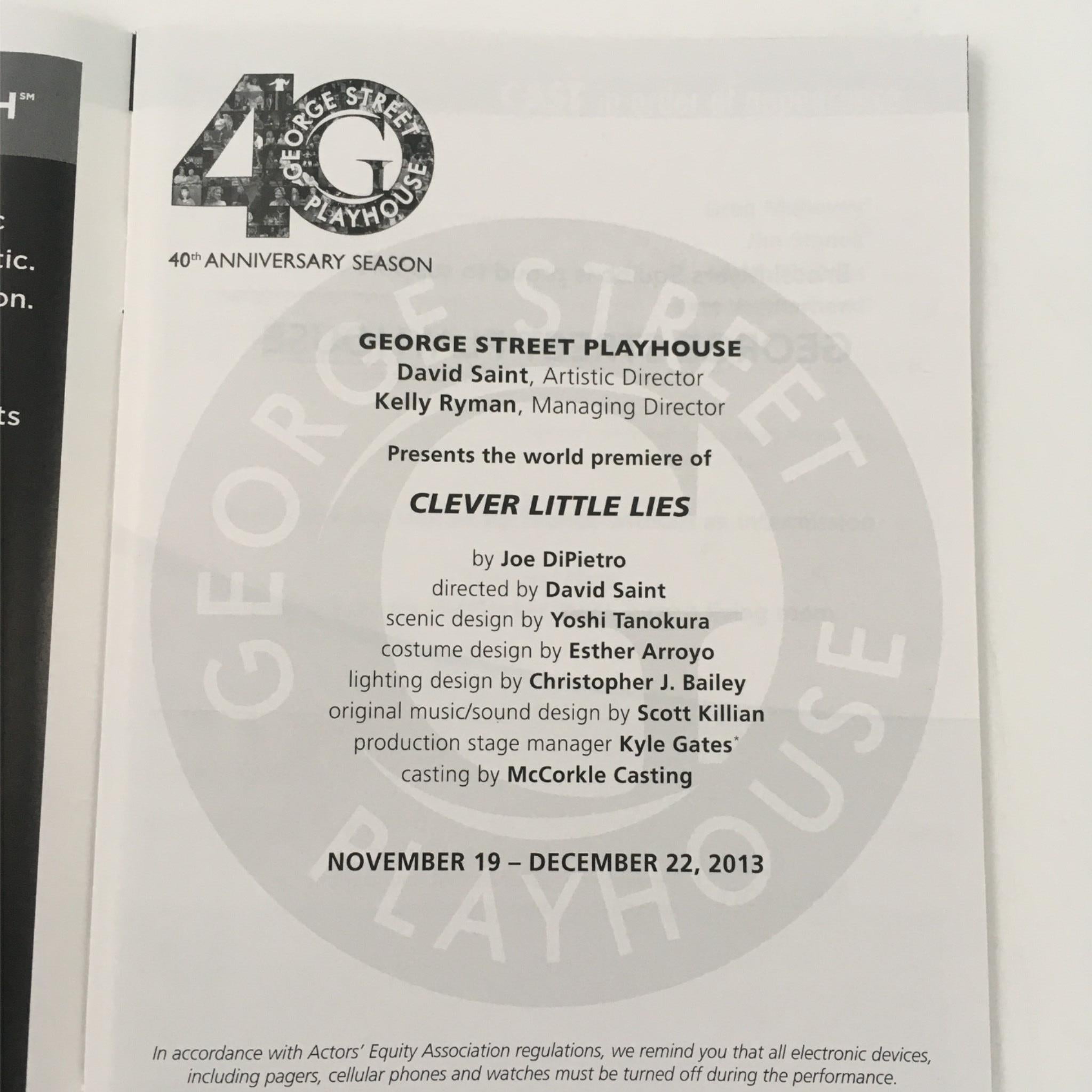 2013 Clever Little Lies by Joe DiPietro, David Saint at George Street Playhouse