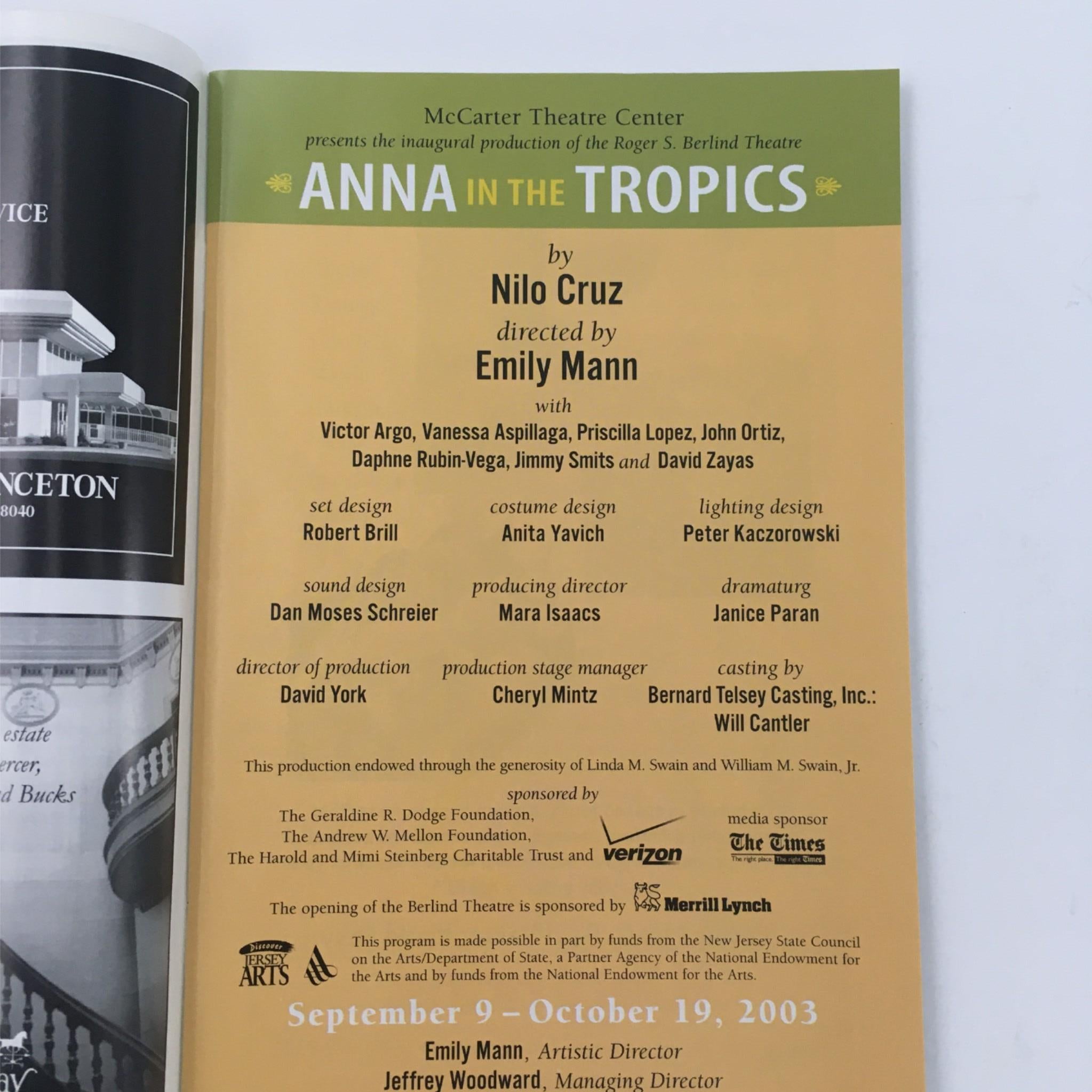 2003 Ann in the Tropics by Nilo Cruz, Emily Mann at McCarter Theatre Center