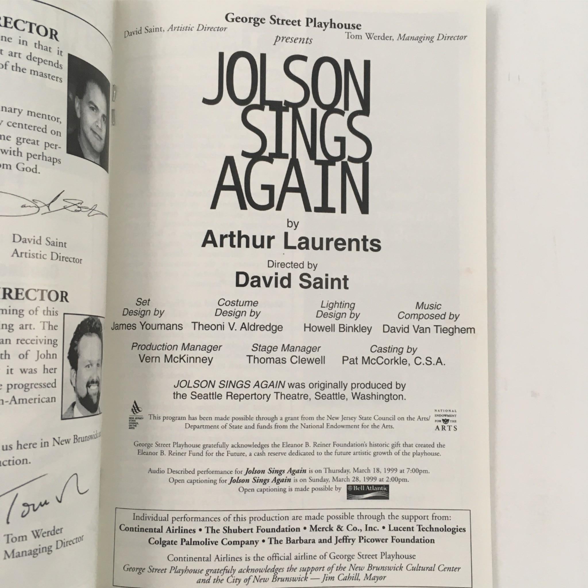 1999 Jolson Sings Again by Arthur Laurents, David Saints George Street Playhouse