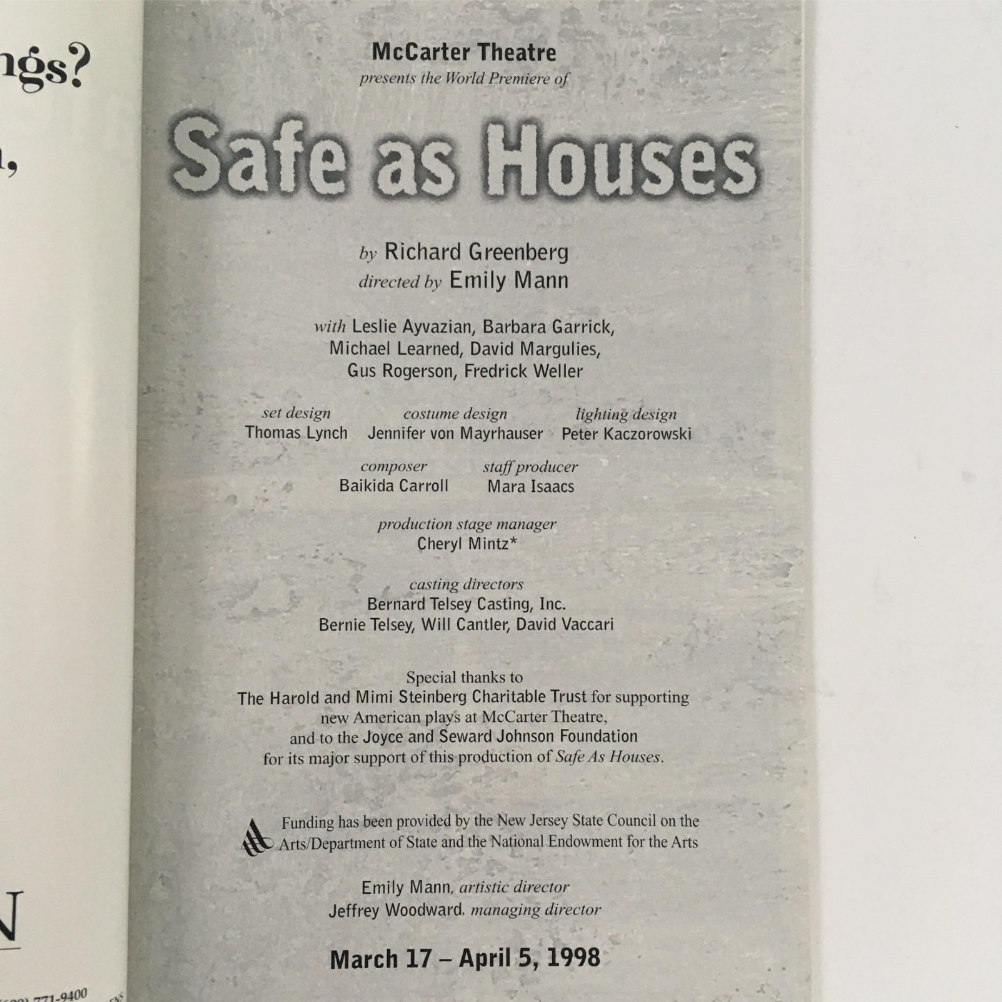 1998 Safe as Houses by Richard Greenberg, Emily Mann at McCarter Theatre