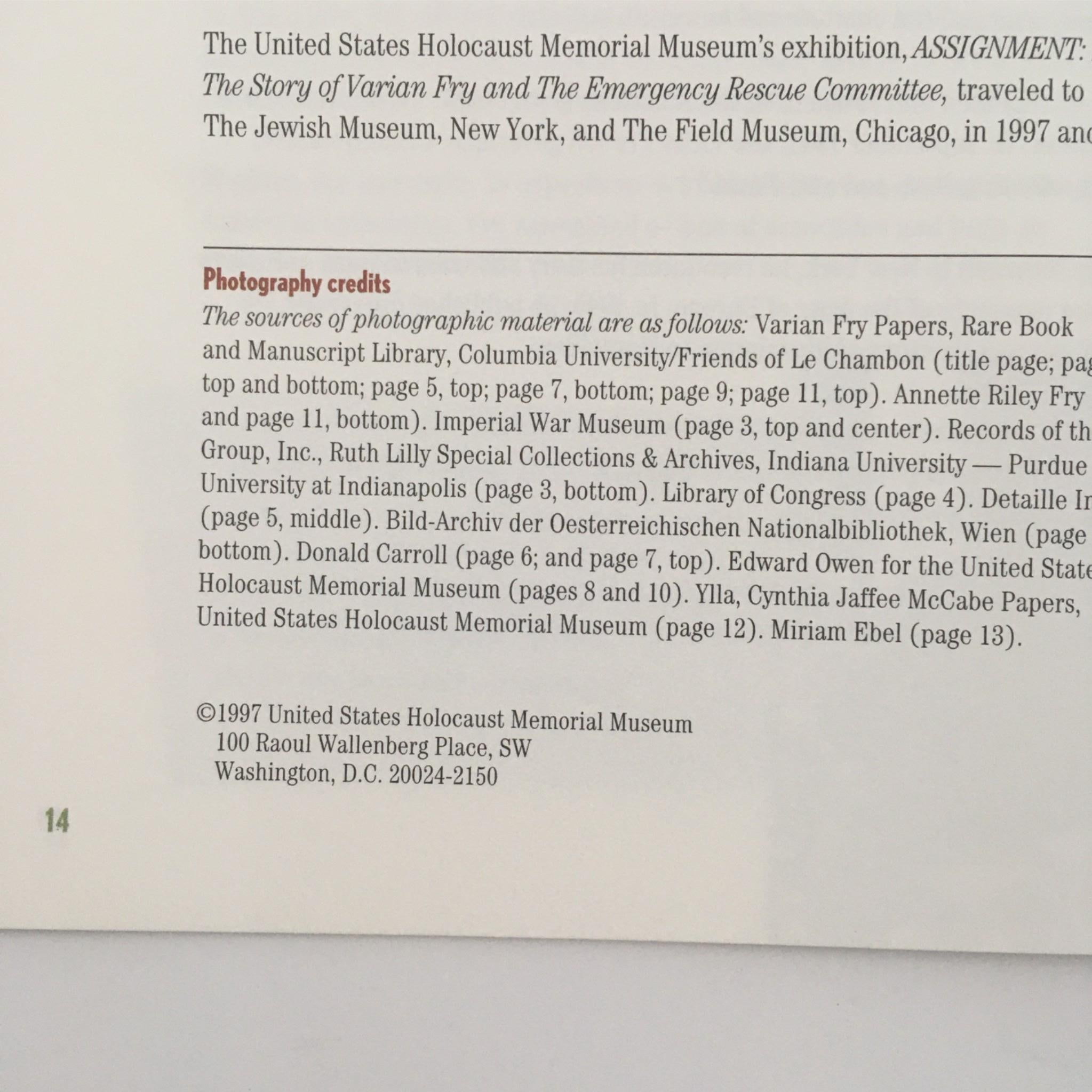 1997 Assignment: Rescue The Story of Varian Fry by the Jewish Museum