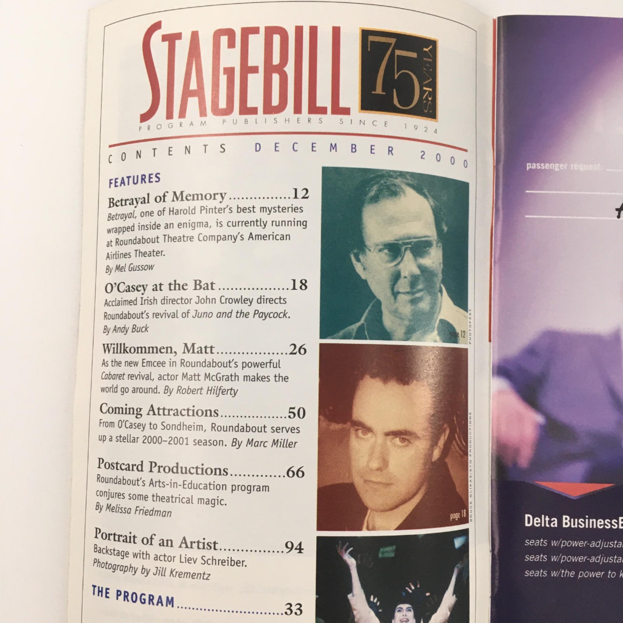 2001 Stagebill Betrayal by Harold Pinter Mark Lotito, American Airlines Theatre