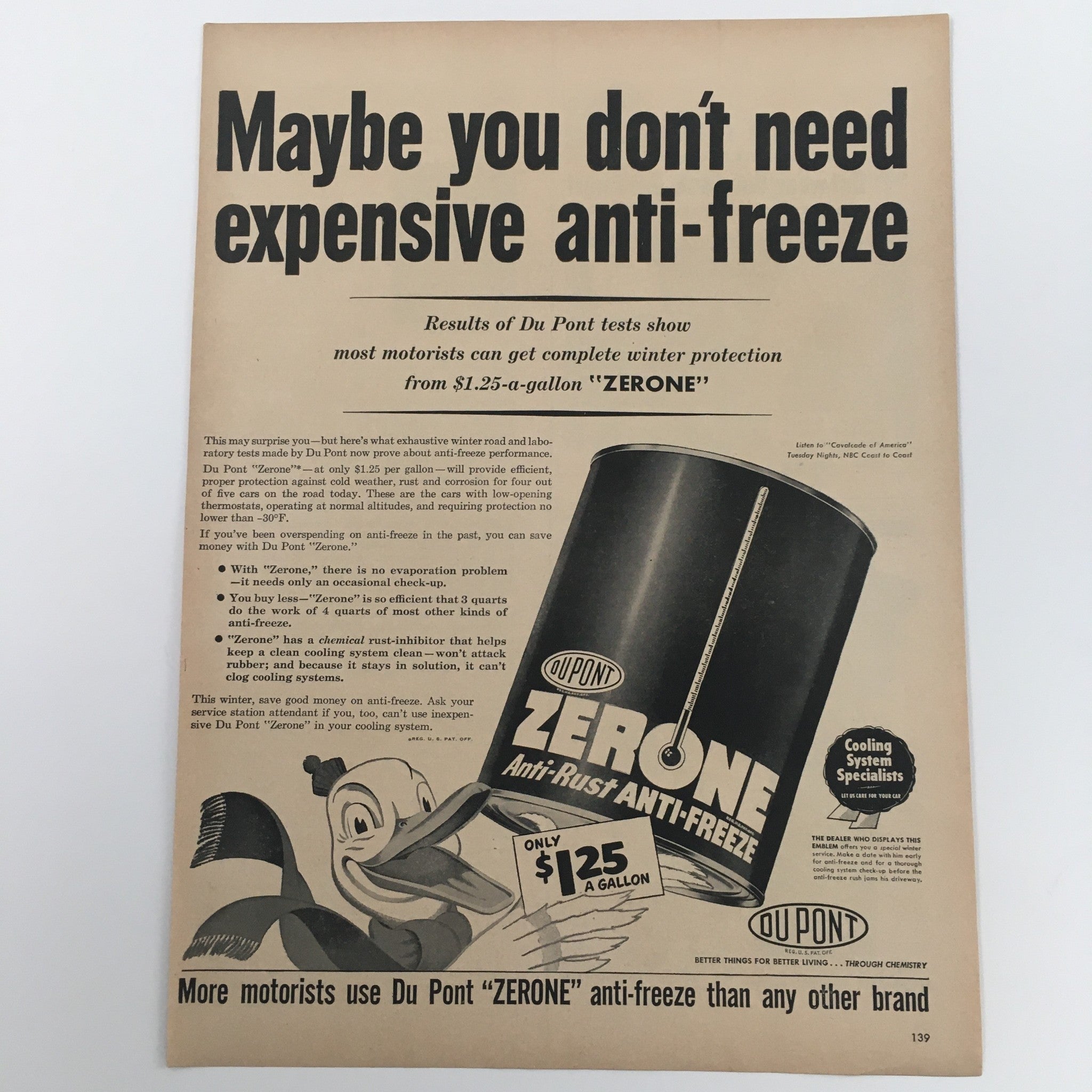 1950 Dupont Zerone Anti-Rust Anti-Freeze Vintage Print Ad