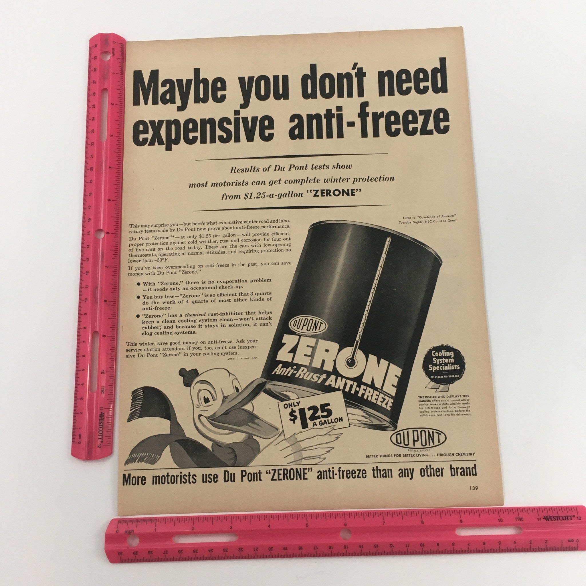 1950 Dupont Zerone Anti-Rust Anti-Freeze Vintage Print Ad