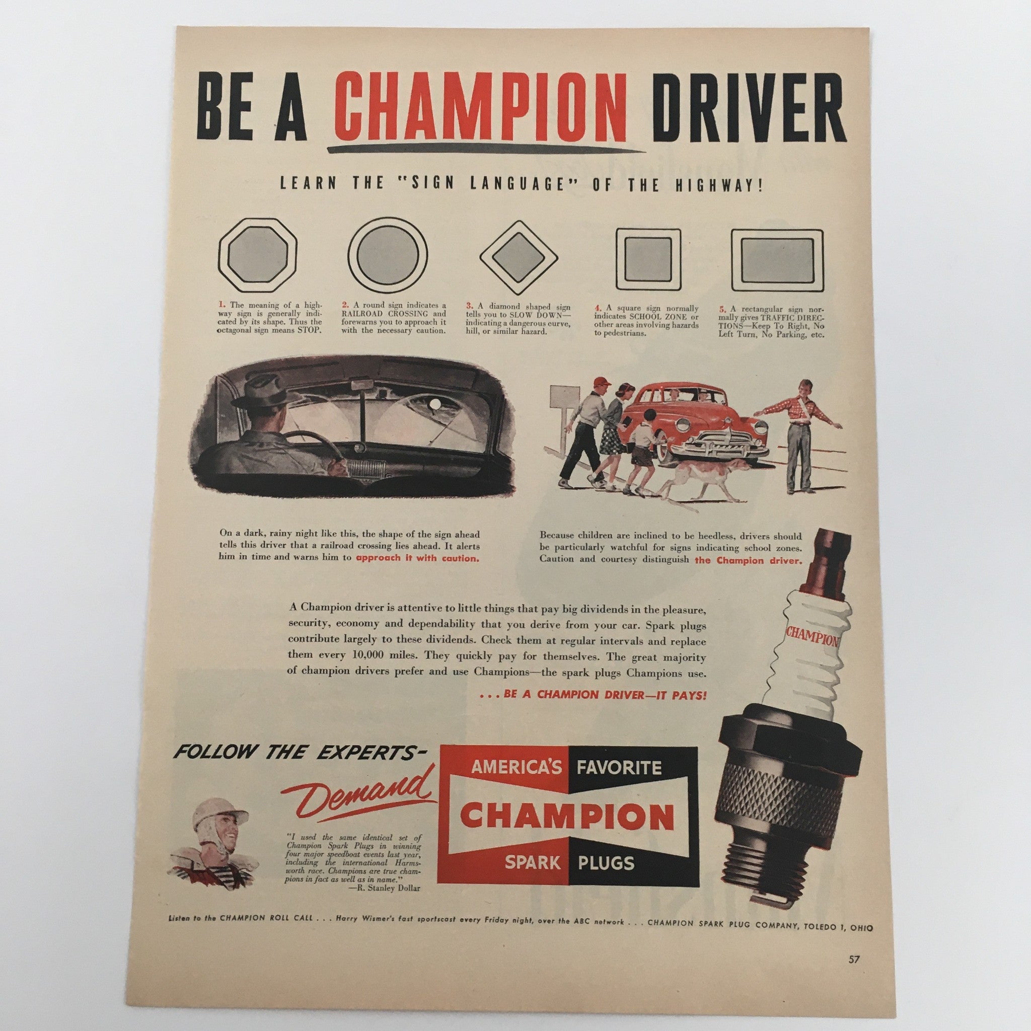 1950 America’s Favorite Champion Spark Plugs Vintage Print Ad