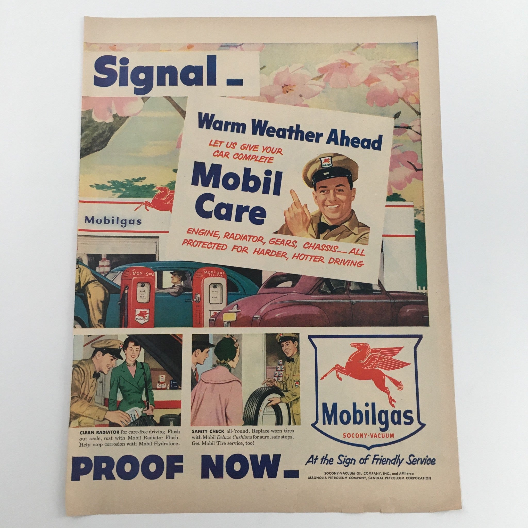 1950 Mobilgas Socony-Vacuum Mobil Care Vintage Print Ad