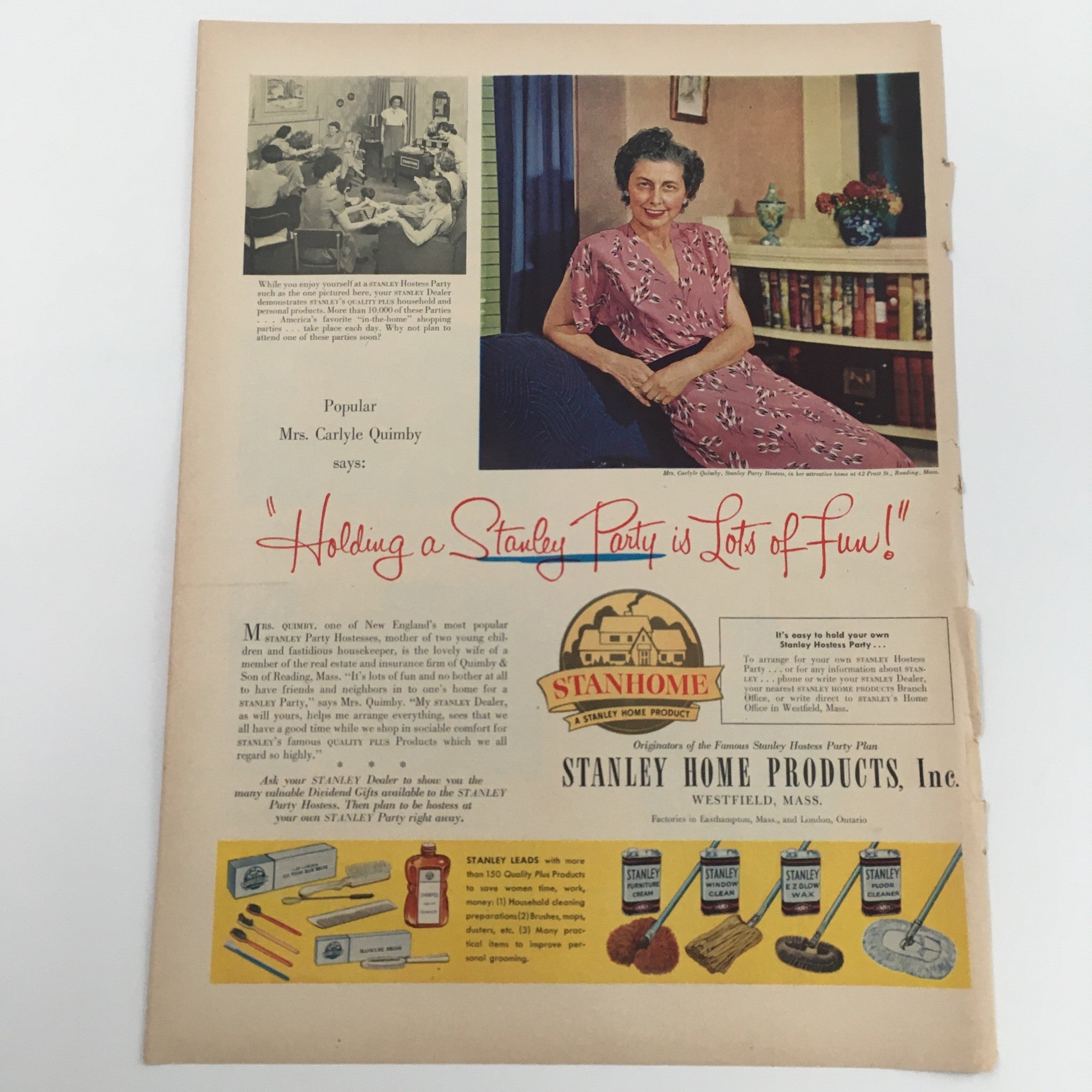 1950 Stanley Home Products Incorporation Vintage Print Ad