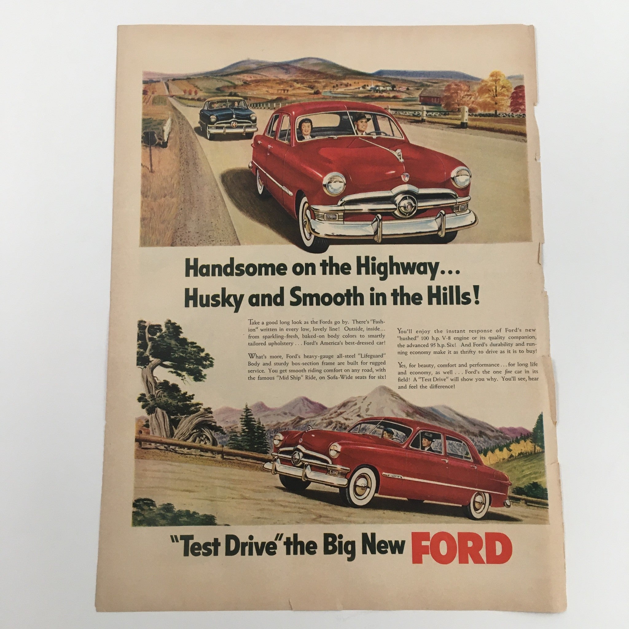 1950 Ford Husky and Smooth Deluxe Car Vintage Print Ad