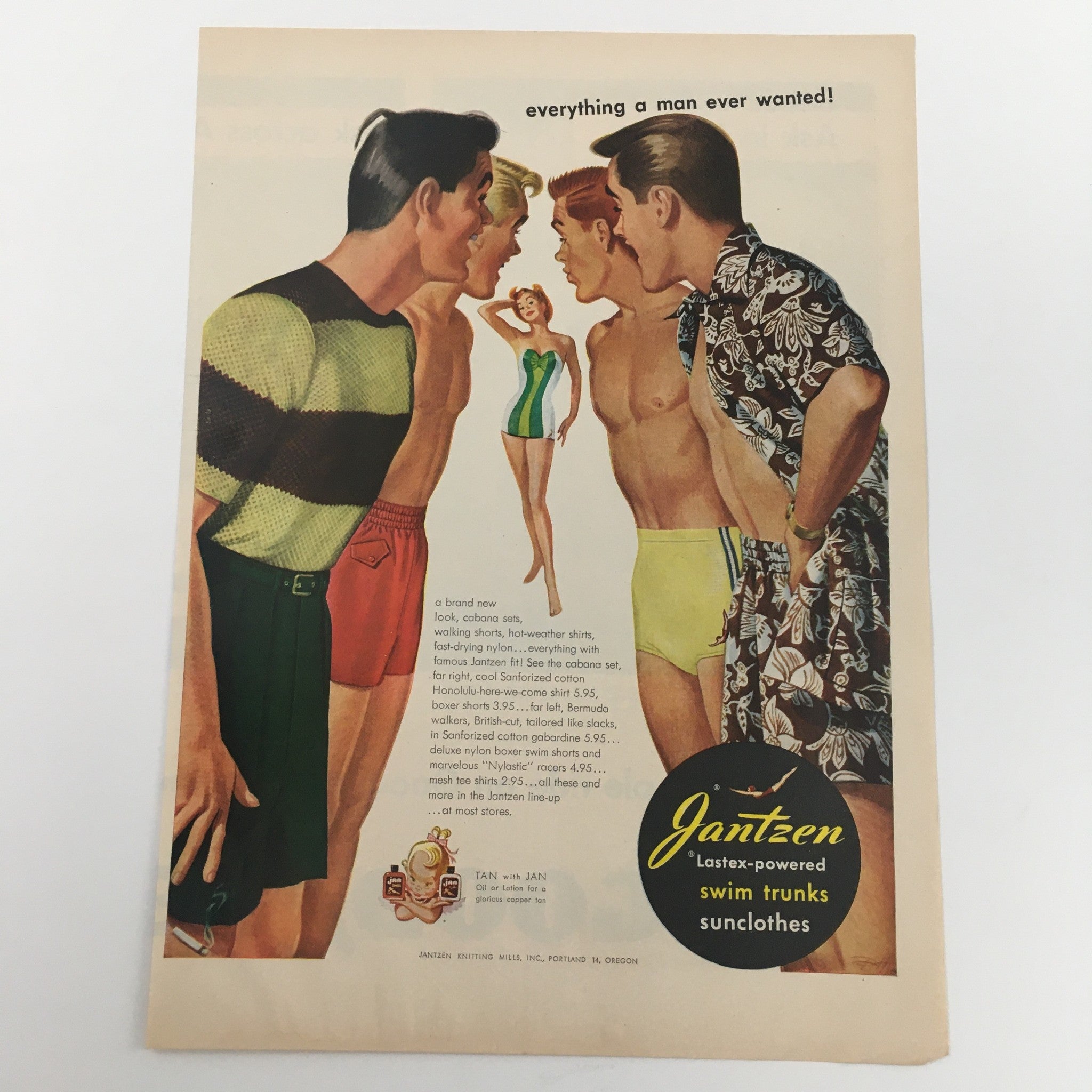 1950 Jantzen Lastex-Powered Swim Trunks Sun Clothes Vintage Print Ad