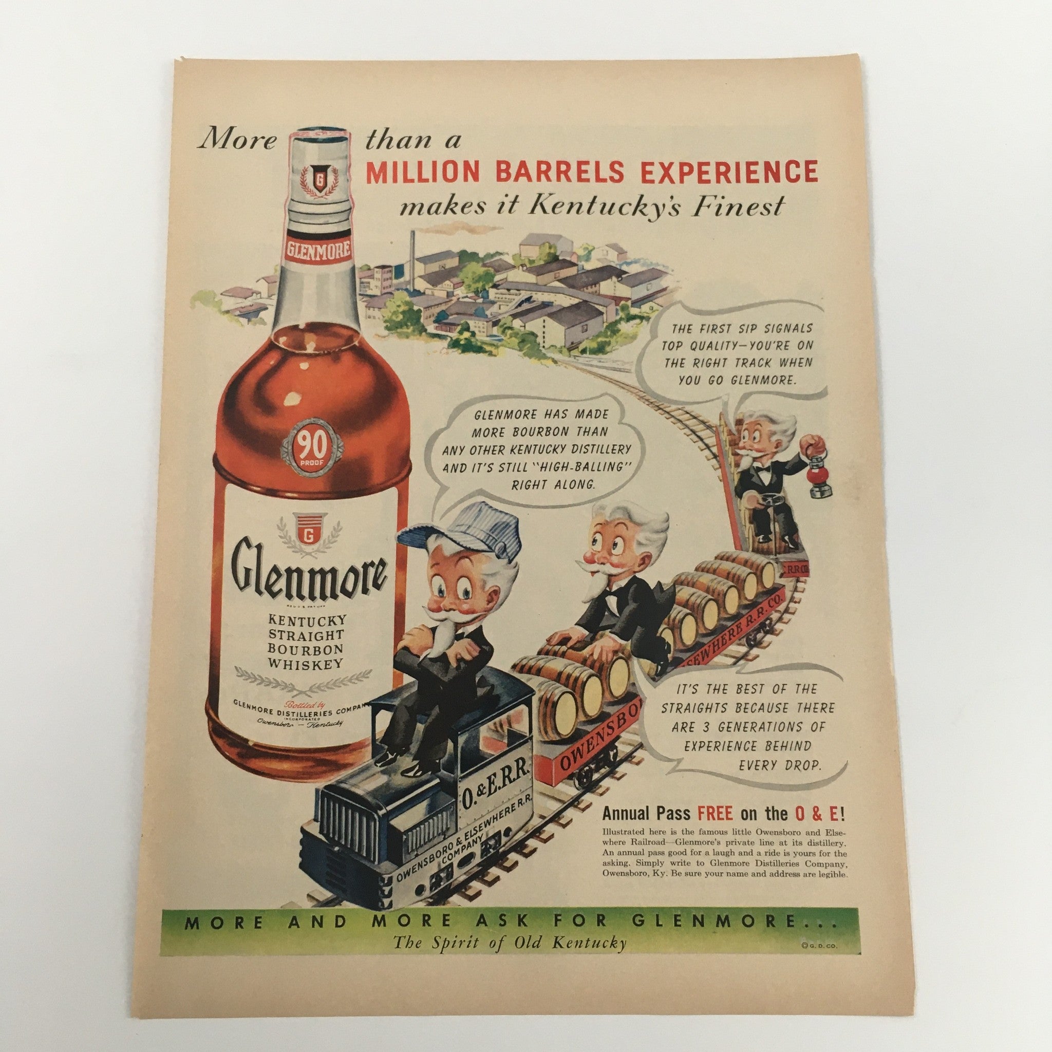 1950 Glenmore Kentucky Straight Bourbon Whiskey Vintage Print Ad