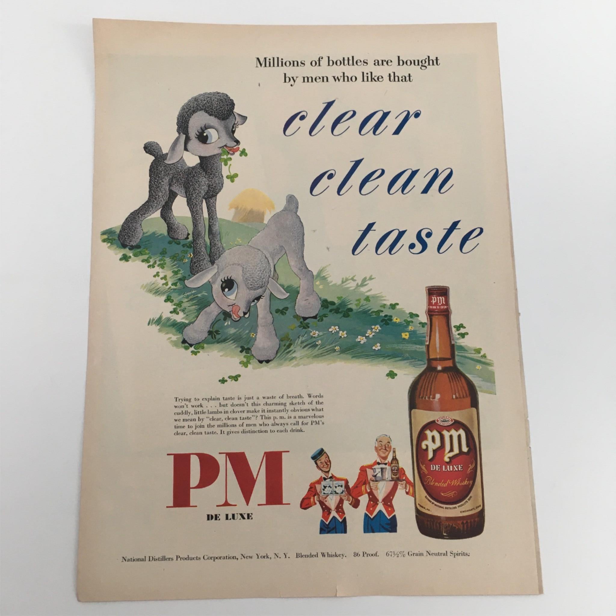 1950 PM De Luxe 86 Proof Blended Whiskey Vintage Print Ad