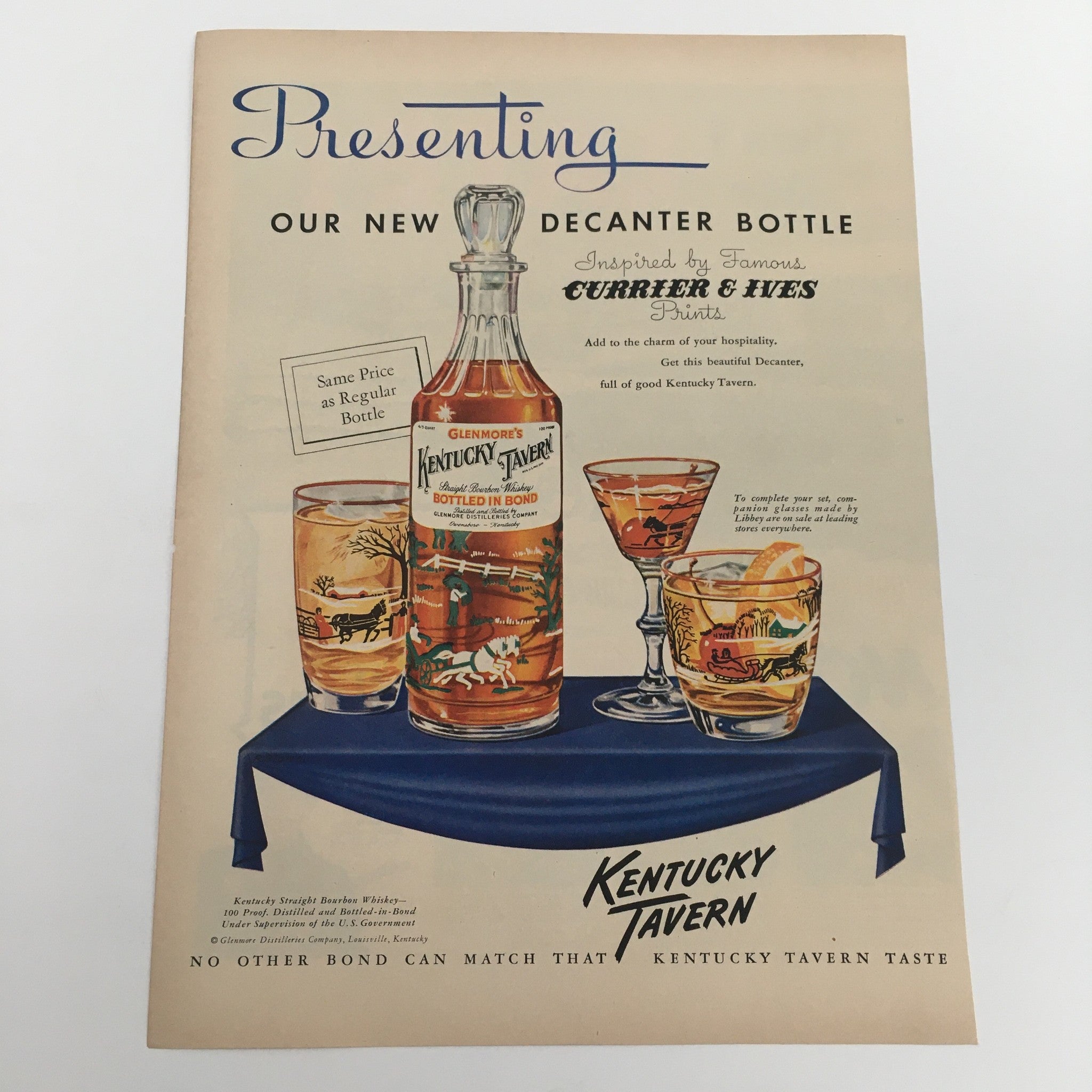 1950 Glenmore's Kentucky Tavern Straight Bourbon Whiskey Vintage Print Ad