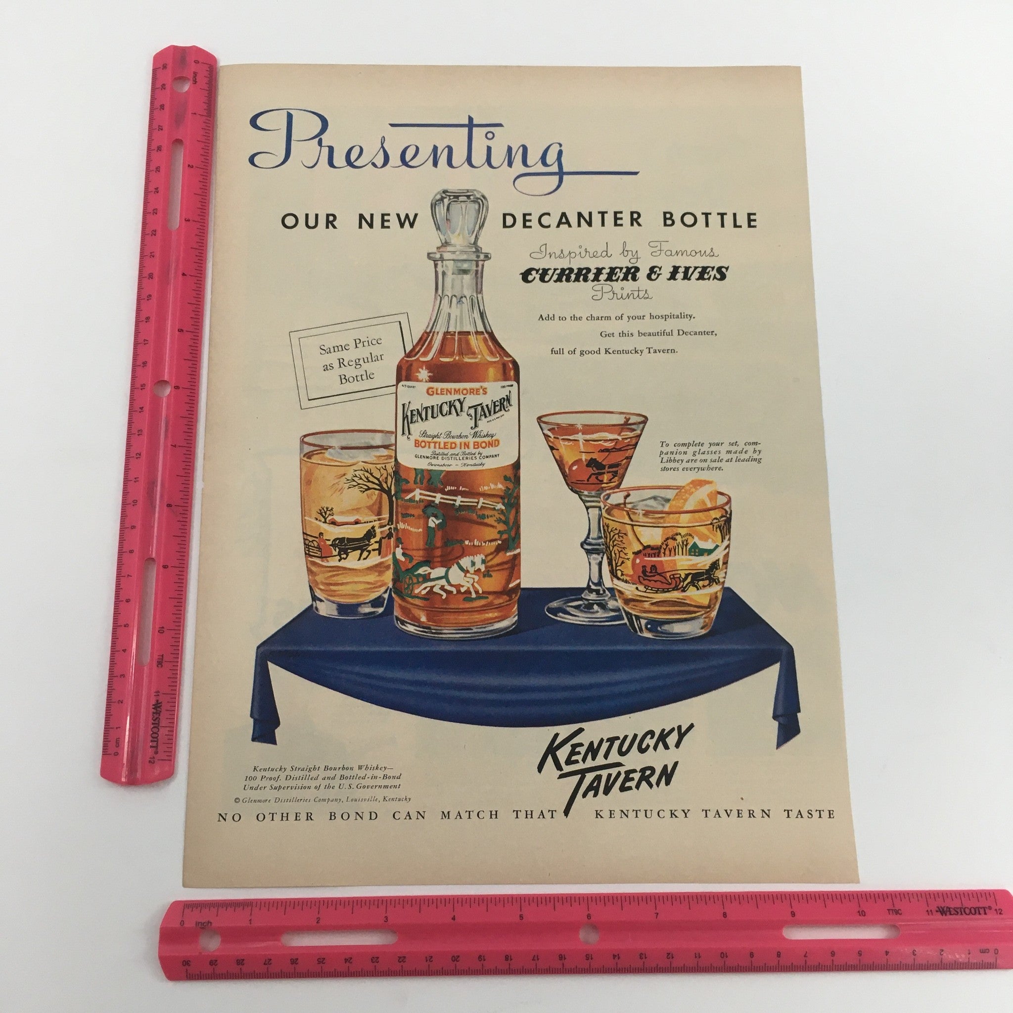 1950 Glenmore's Kentucky Tavern Straight Bourbon Whiskey Vintage Print Ad