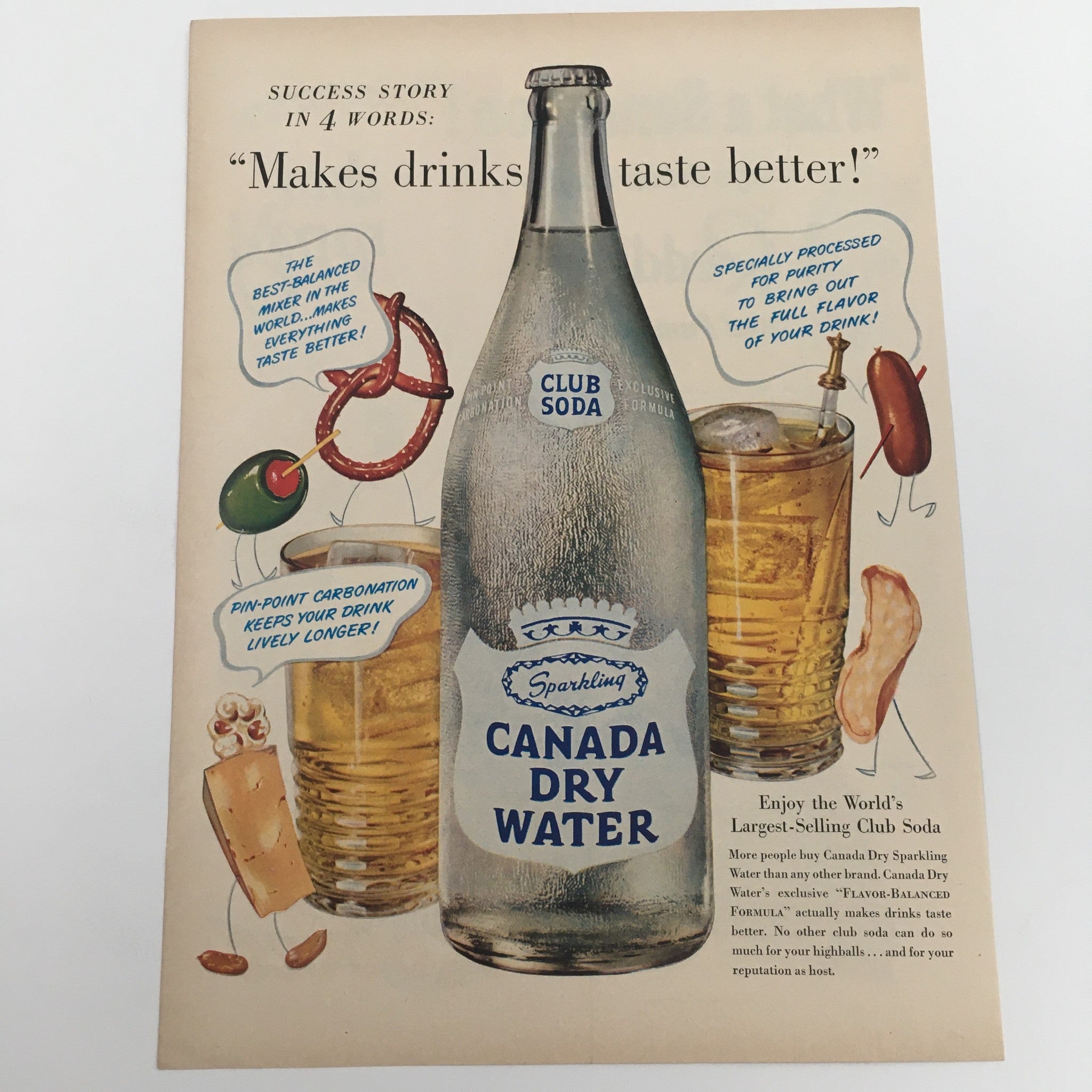 1950 Club Soda Sparkling Canada Dry Water Vintage Print Ad