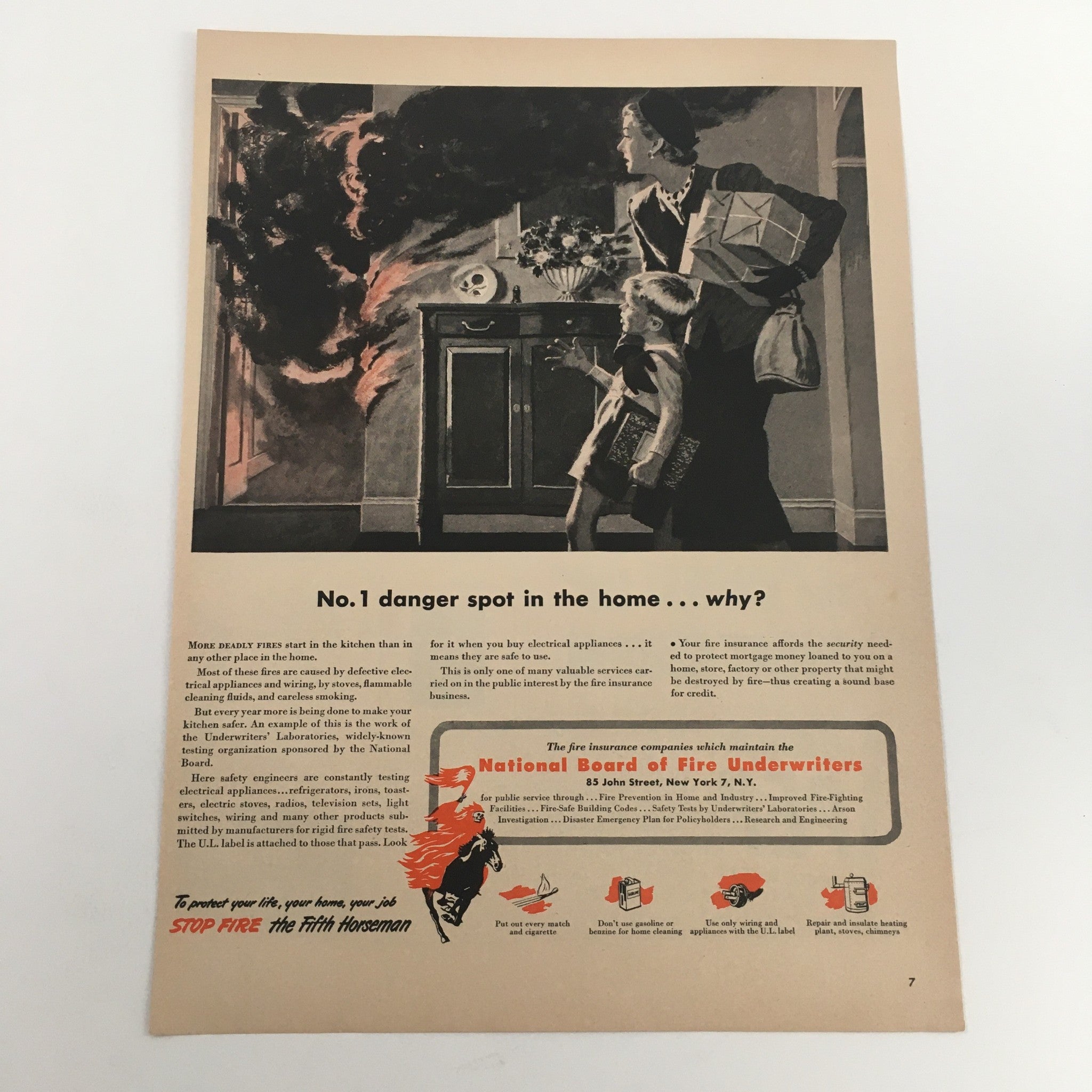 1950 The Fifth Horseman Fire Insurance Vintage Print Ad