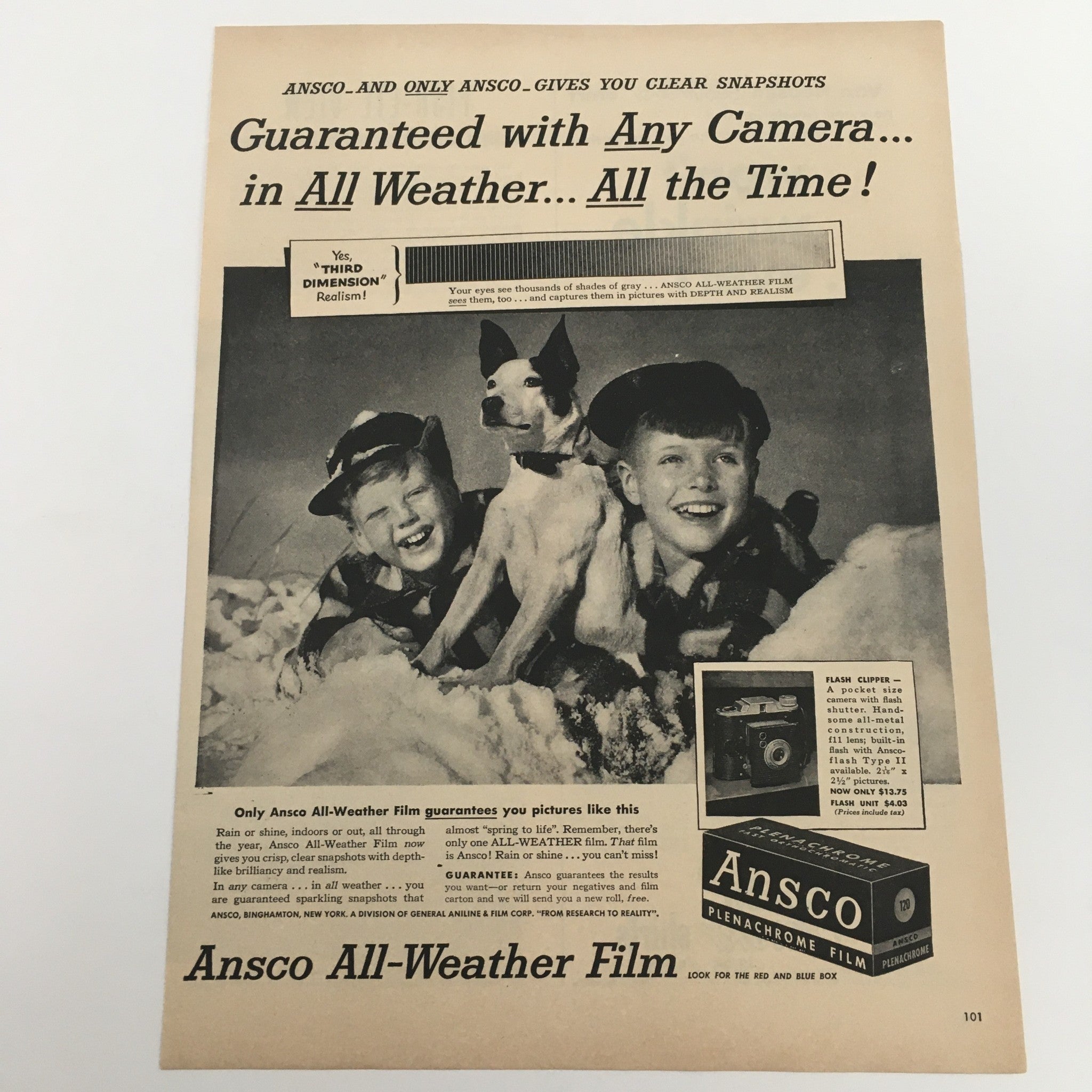 1950 Ansco Plenachrome Film Camera Flash Clipper Vintage Print Ad