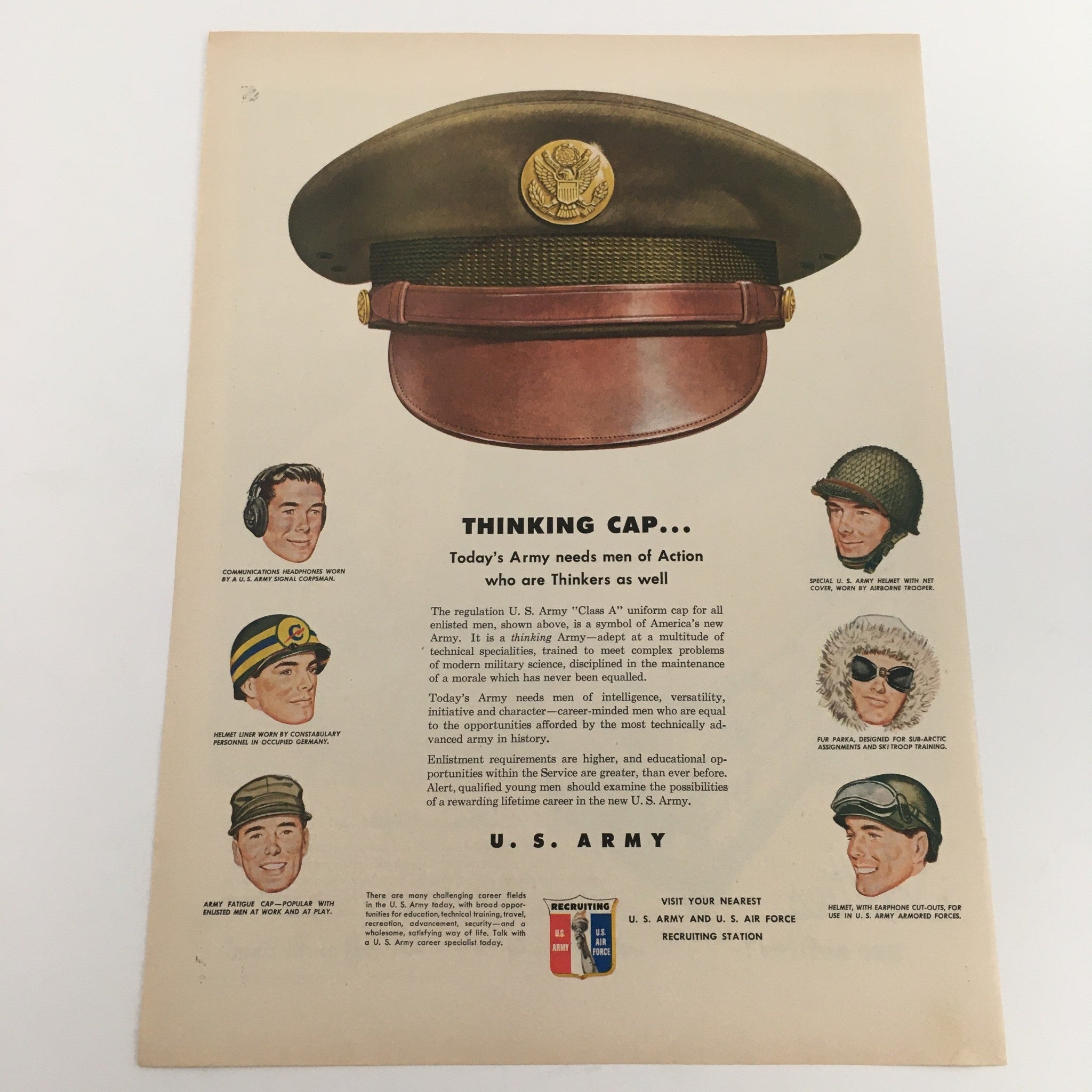 1950 U.S. Army and U.S. Air Force Recruiting Station Vintage Print Ad