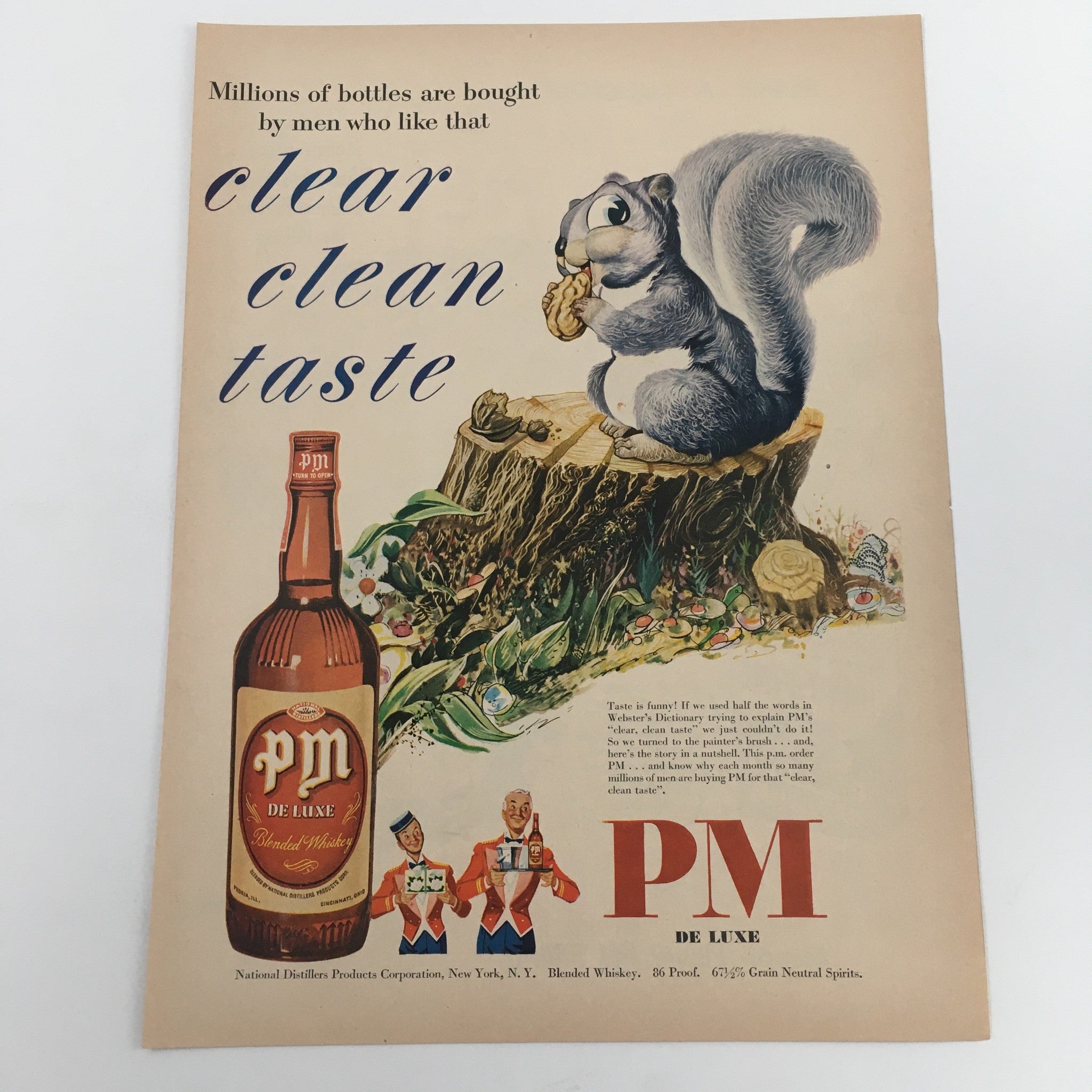 1950 PM De Luxe Blended Whiskey 86 Proof Grain Neutral Spirits Vintage Print Ad