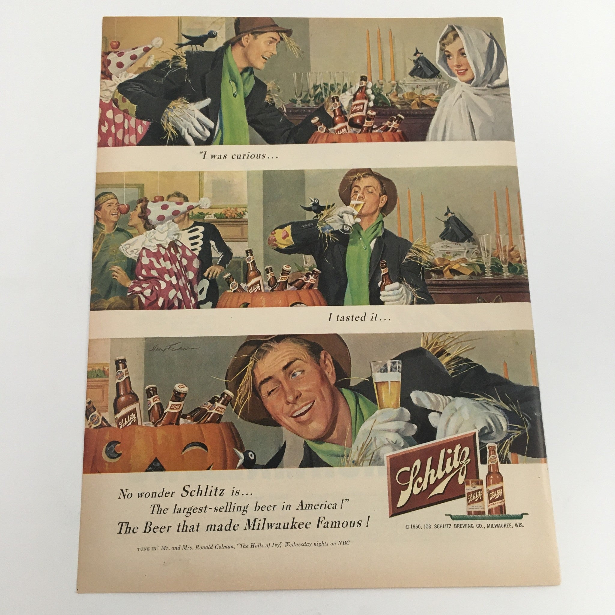 1950 Joseph Schlitz Brewing Company Beer Vintage Print Ad